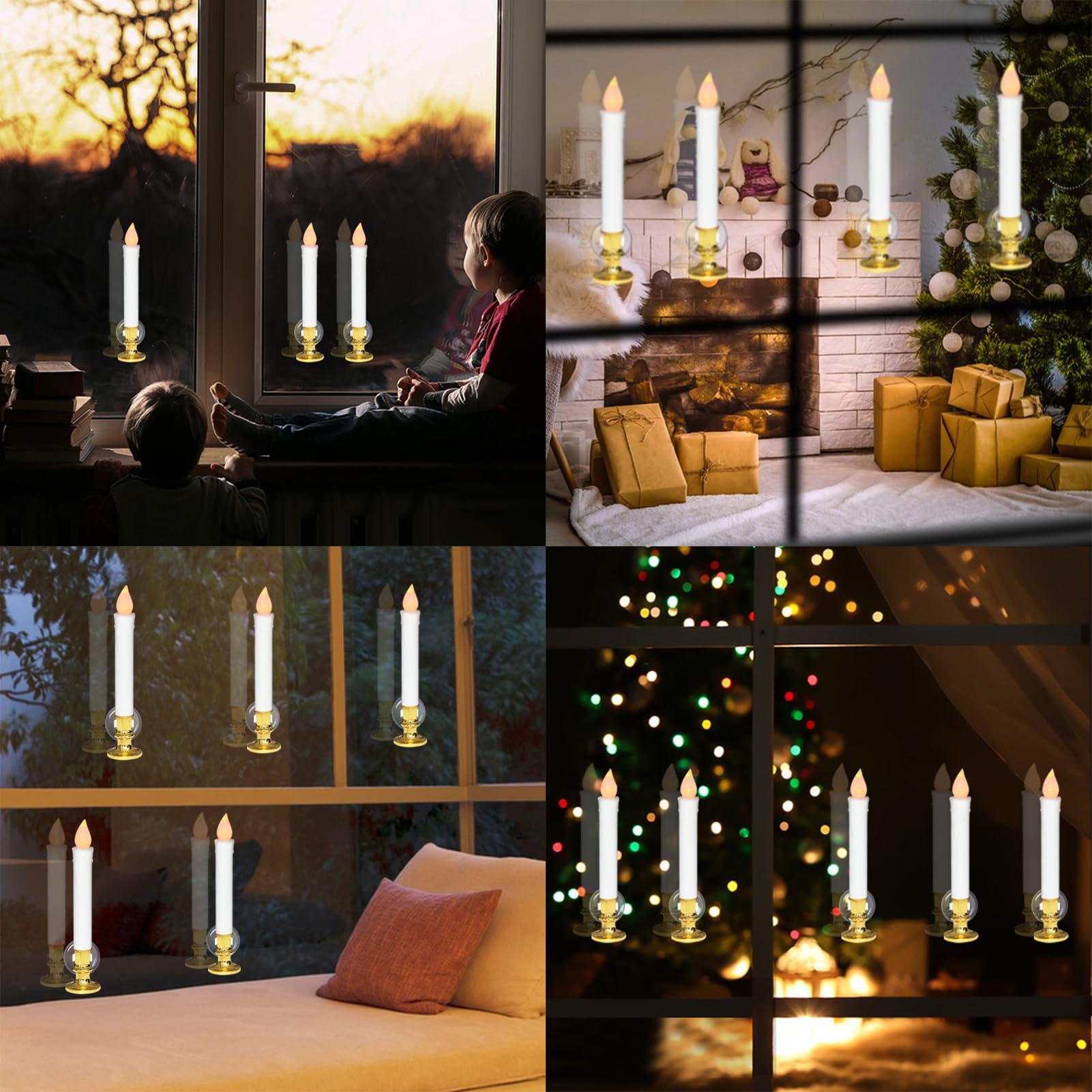DRomance 9 Inch Flameless LED Window Candles - Battery Operated with 8-Key Remote & Timer, 8 Pack White Christmas Holiday Candles with Gold Holders - Includes Suction Cups & AA Batteries - Perfect for Christmas Decor, Winter Holidays, Home & Window Decoration