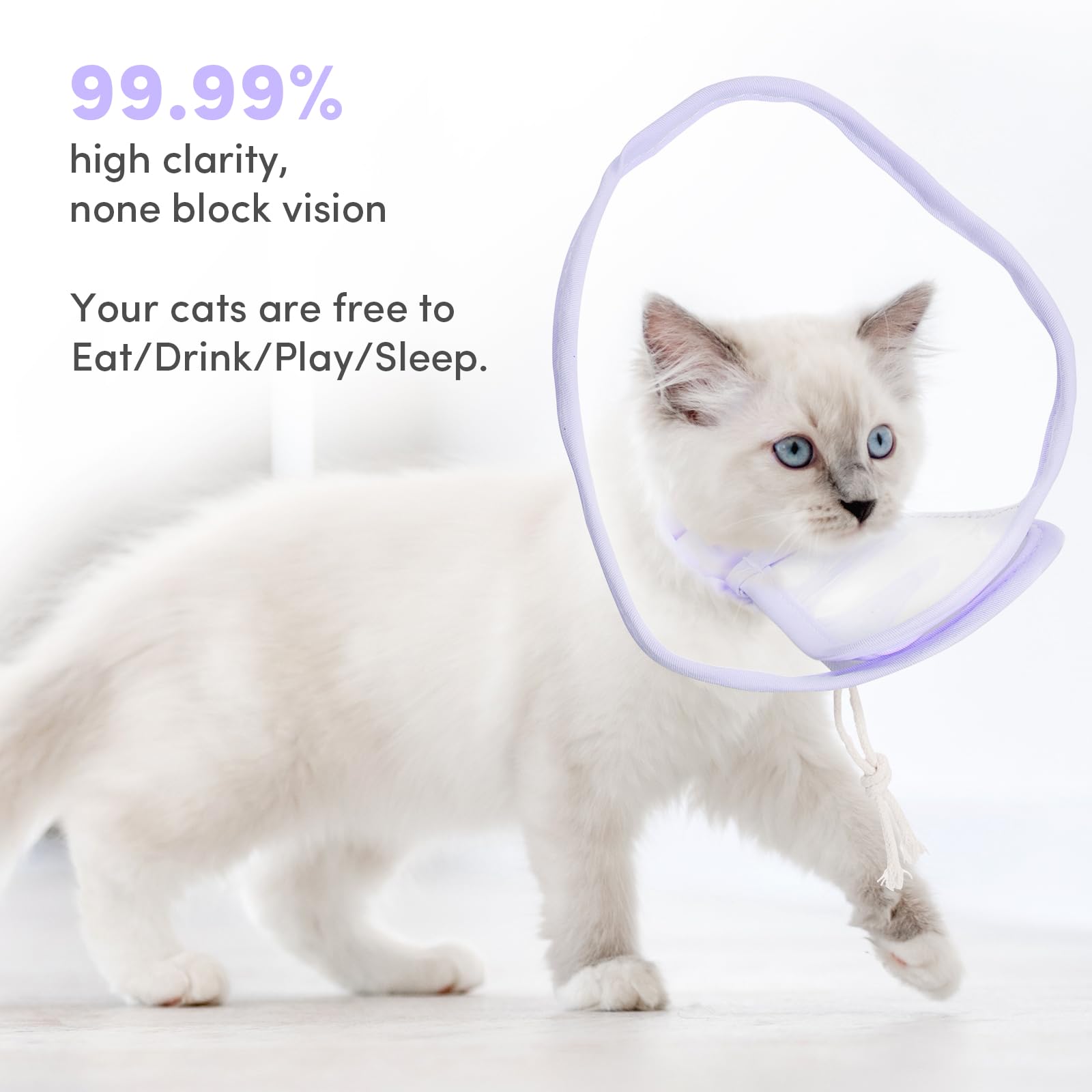 BENCMATE Soft Cat Cone Collar - Low Noise Fasteners, Transparent Pet Recovery Collar for Licking & Scratching Protection - Extra Soft Post-Surgery E-Collar (Purple, Small) | Ideal for Wound Healing After Spay/Neuter Surgery