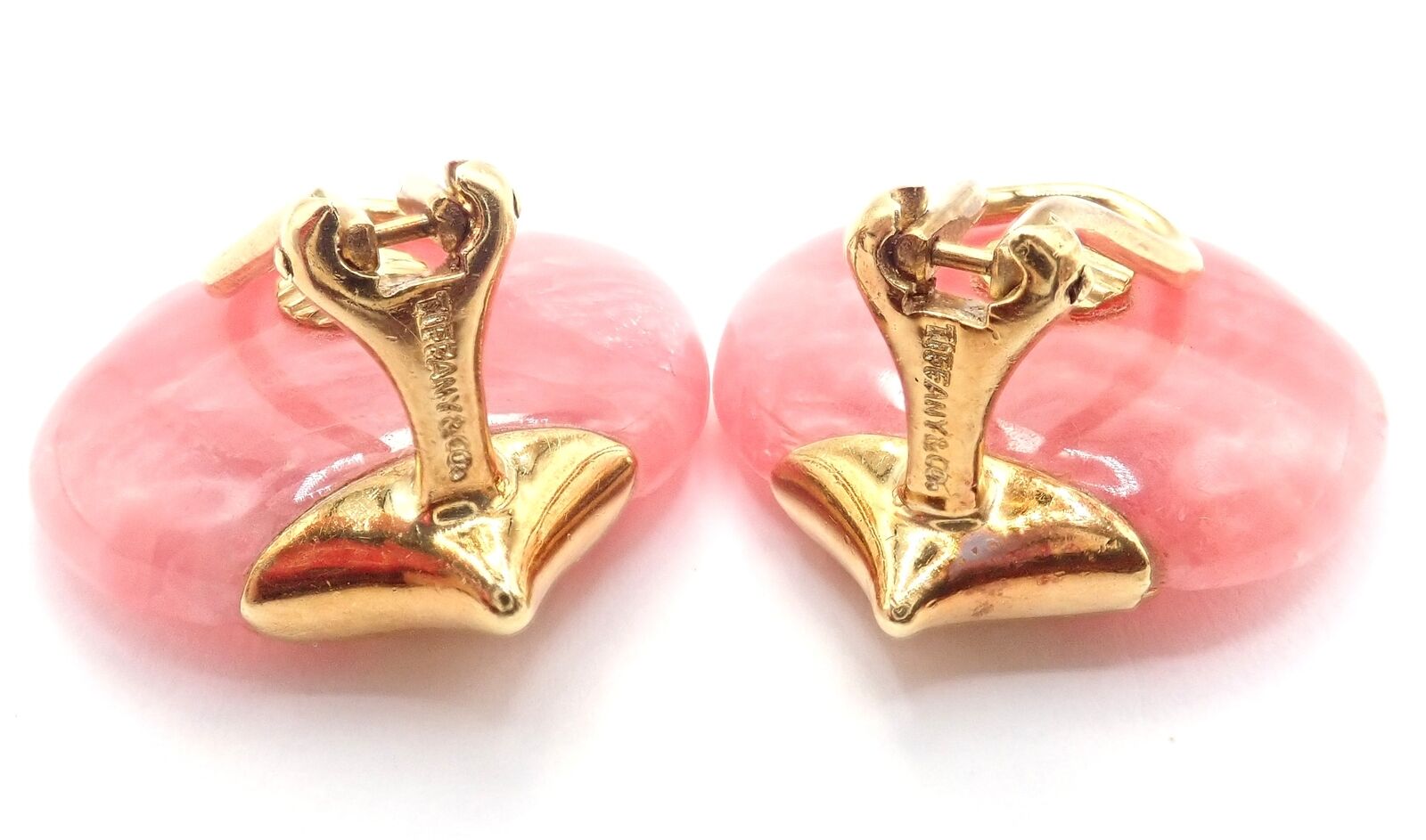 Authentic Tiffany & Co Angela Cummings 18k Yellow Gold Pink Agate Petal Earrings - Luxury Jewelry for Women, Elegant Gift for Weddings & Special Occasions