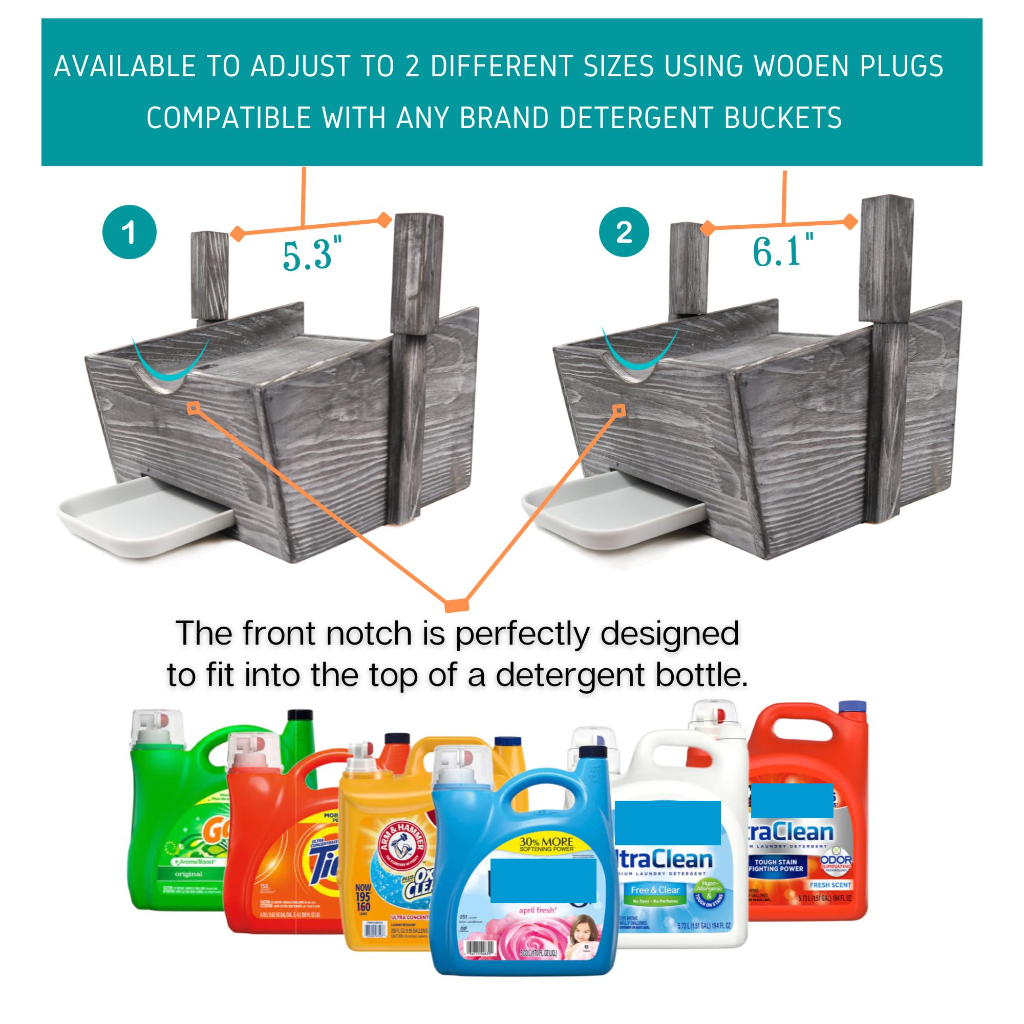Farmhouse Style Laundry Detergent Stand with Shelf - Rustic Grey Detergent Organizer for Laundry Room - Holds Liquid Soap & Laundry Supplies - Perfect for Laundry Room Organization & Farmhouse Decor