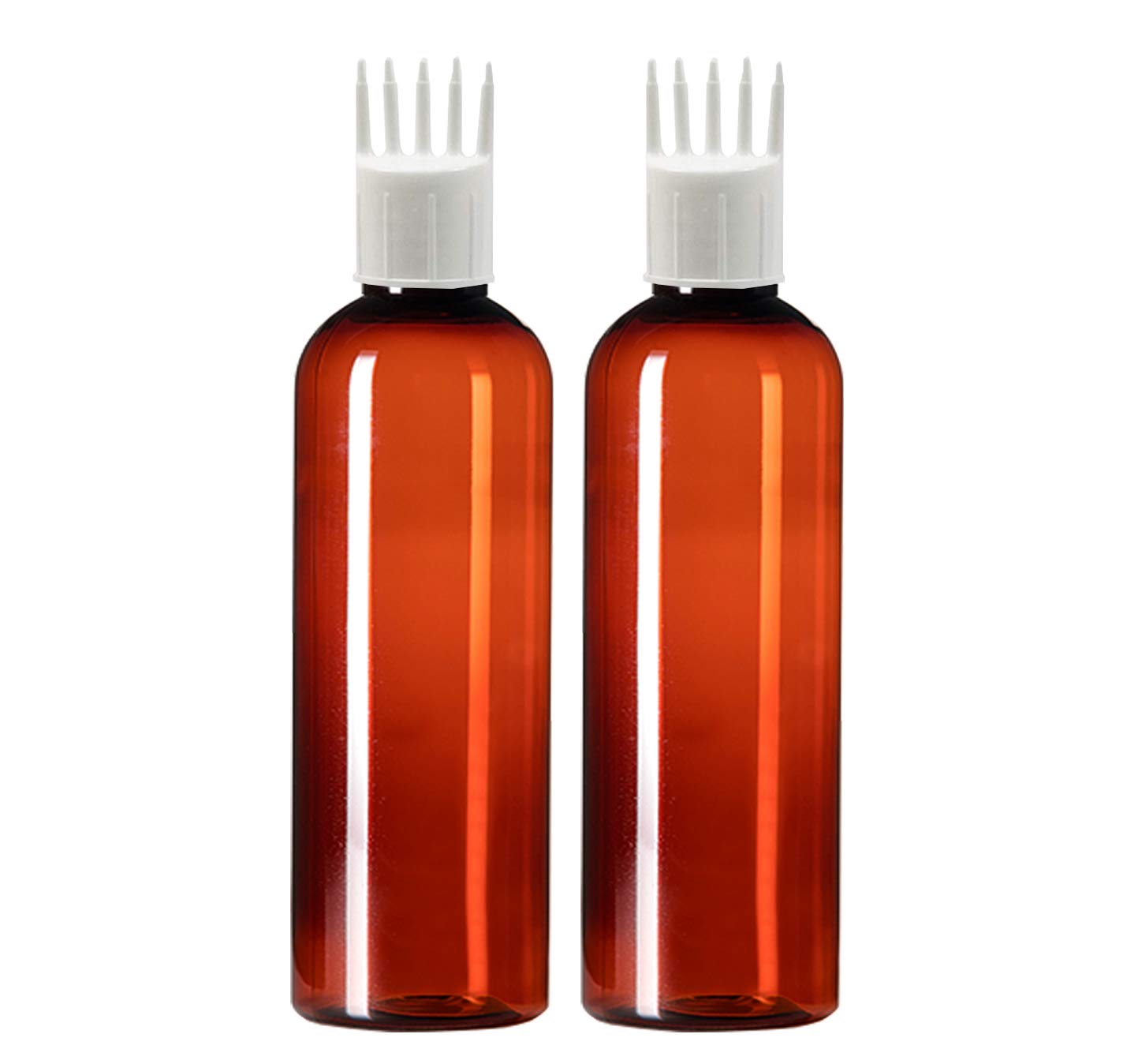 PHARCOS Hair Root Applicator with Amber Bottle - 200ml Scalp Massager for Hair Oil, Dye & Shampoo Application - Flip-Top Cap & Plug Design for Precise DIY Hair Care - Pack of 2 (White & Amber) - Perfect for At-Home Hair Treatments & Scalp Therapy