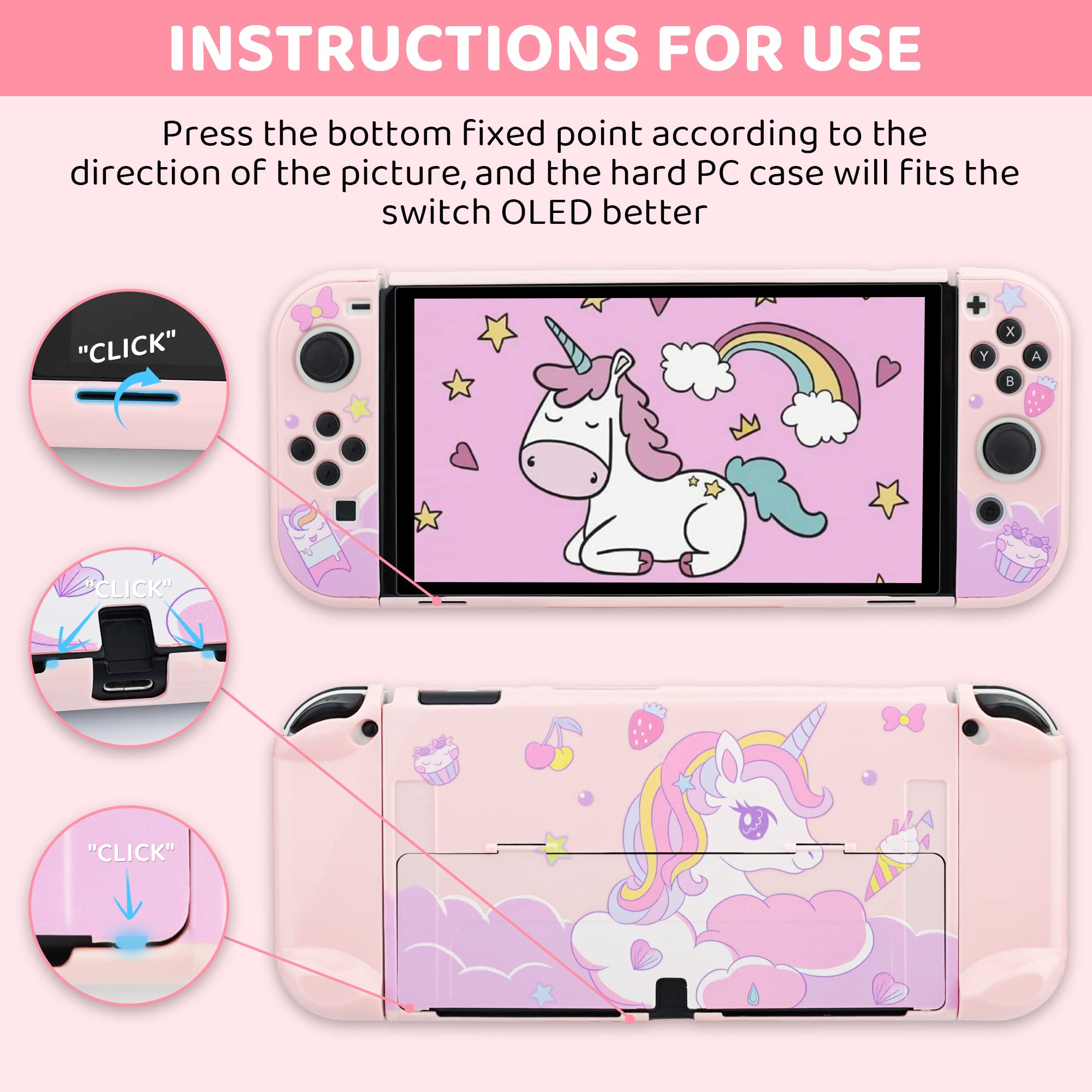 GLDRAM Nintendo Switch OLED Carrying Case - Pink Anime Design with Hard PC Shell, Screen Protector, Thumb Grips & Shoulder Strap | Travel Protection Bundle for Girls | Perfect for Gaming On-The-Go, Commuting & Travel Accessories