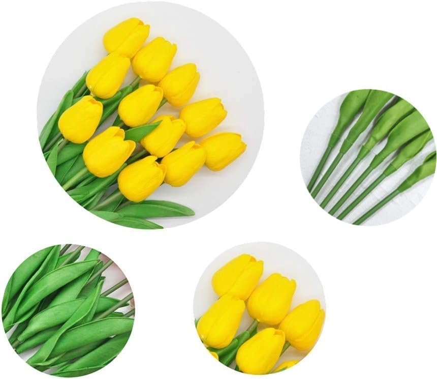 10PCS Real Touch Artificial Tulips - PU Fake Flowers Bouquet for Home Decor, Wedding, Party, Table Centerpiece (Yellow) - Perfect for Spring Decorations, DIY Arrangements & Gift Giving