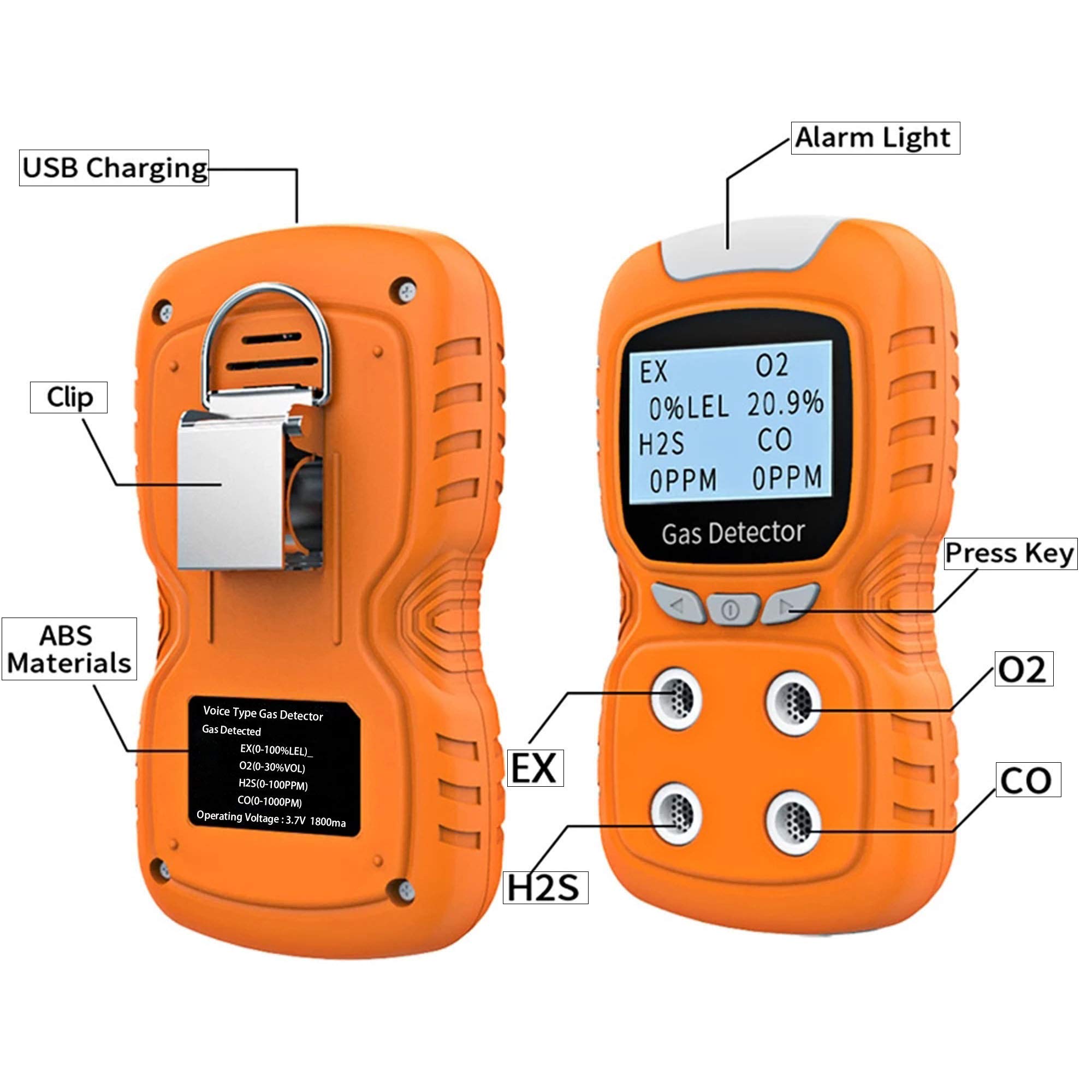 Portable 4-in-1 Combustible Gas Leak Detector - Rechargeable Natural Gas Tester with O2, CO, H2S & LEL Sensors - LCD Display Gas Analyzer for Home Safety & Industrial Use