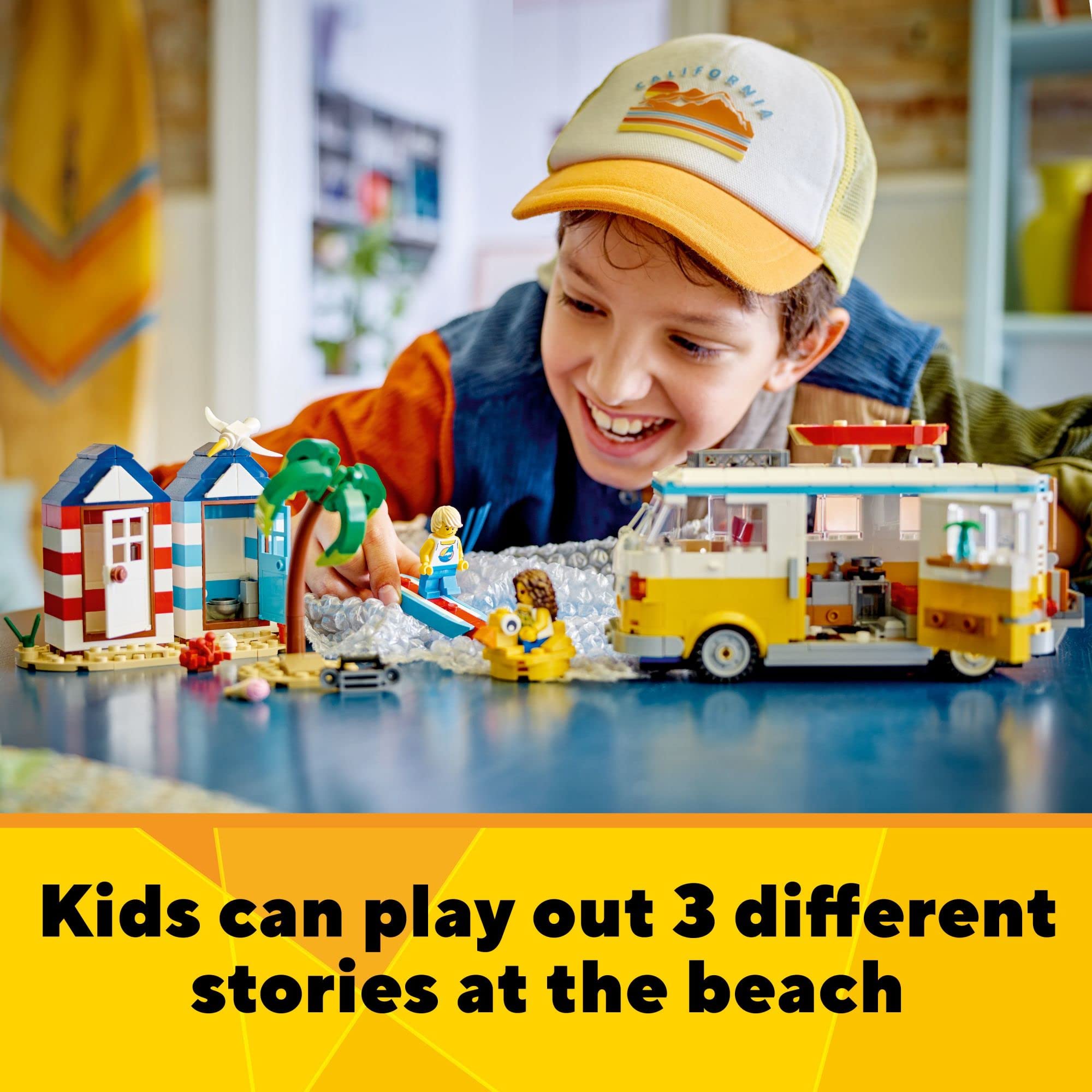 LEGO Creator 3-in-1 Beach Camper Van Building Kit - Transforms into Ice Cream Shop & Beach House | Creative Building Toy for Kids | Perfect Gift for Boys & Girls Who Love Surfing & Beach Pretend Play | Great for Birthday, Christmas & Summer Vacation Activities (Set 31138)