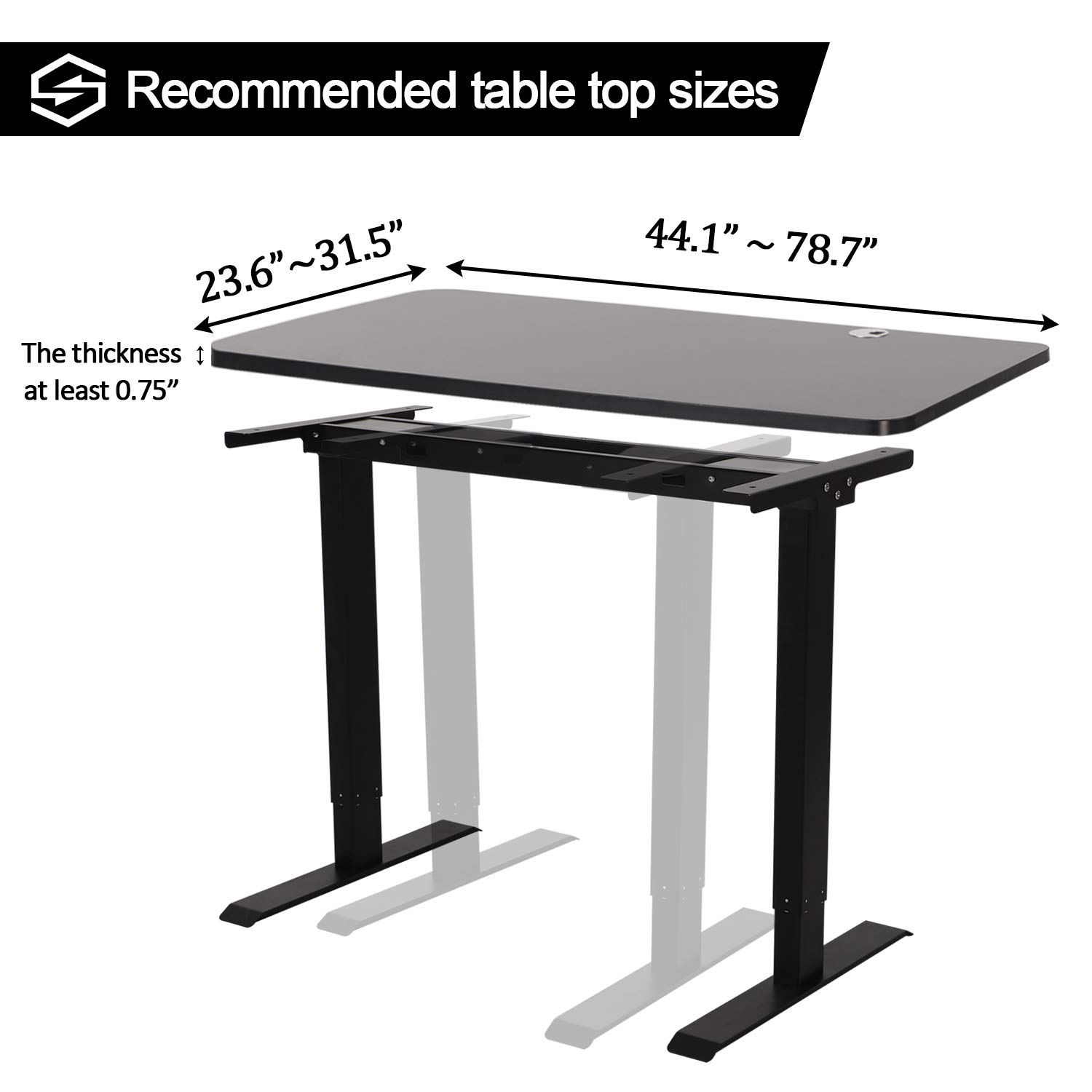 Electric Standing Desk Frame with Whole-Piece Desktop - 46 Inch Black Adjustable Height Ergonomic Workstation with Memory Controller for Home Office (Black Frame + Black Top) | Perfect for Remote Work, Gaming & Study Spaces