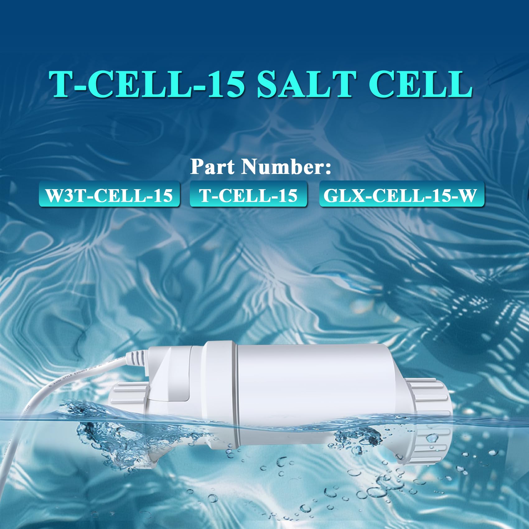 Hayward T-CELL-15 Salt Cell Replacement for In-Ground Pools - Compatible with W3T-CELL-15 Salt Chlorination System, 15-FT Cable, Up to 40,000 Gallons - Perfect for Crystal Clear Pool Water Maintenance & Saltwater Pool Sanitization
