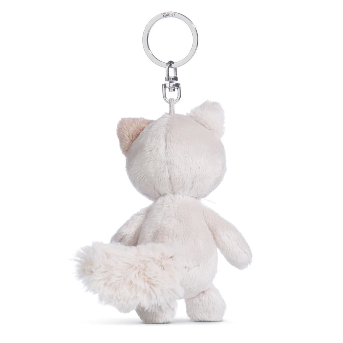 NICI 49400 Fluffy Grey Love Cat Keychain - 10 cm Soft Plush Key Ring for Lanyard, Key Holder & Bag Charm | Cute Sustainable Companion Gift for Cat Lovers (Home, Office, Travel Accessory)