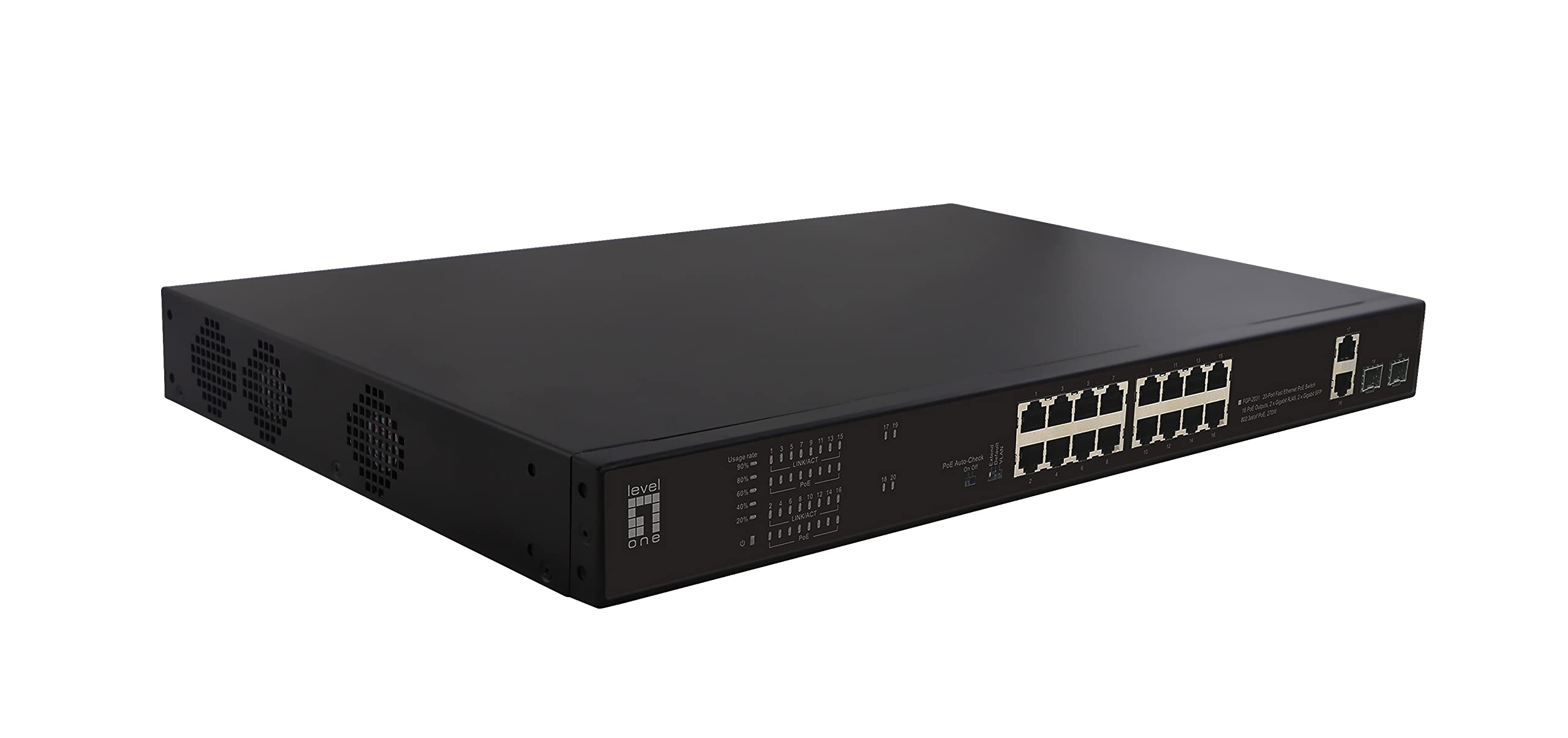 LevelOne FGP-2031 Unmanaged Fast Ethernet Switch (10/100) with Power Over Ethernet (PoE) - 1U Rack Mount, Black - Ideal for Small Office Network Setup & Home Surveillance Systems