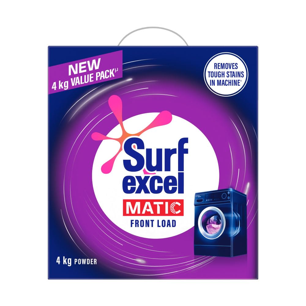 Surf Excel Matic Front Load Washing Machine Detergent Powder 3+1 kg | Heavy Duty Stain Remover for Tough Laundry | Ideal for Front-Loading Washing Machines | Fresh & Clean Clothes for Everyday Use