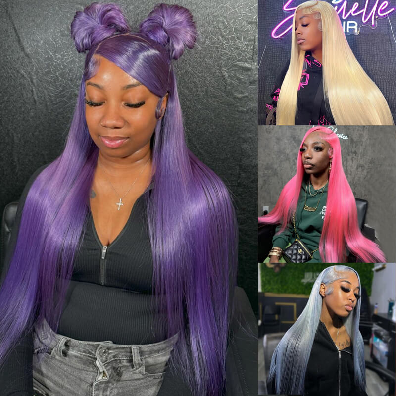Eullair #613 Blonde Lavender Purple Pink Grey Straight Human Hair Wig with 13x4 Transparent Lace Frontal for Women | Perfect for Cosplay, Daily Wear & Special Occasions