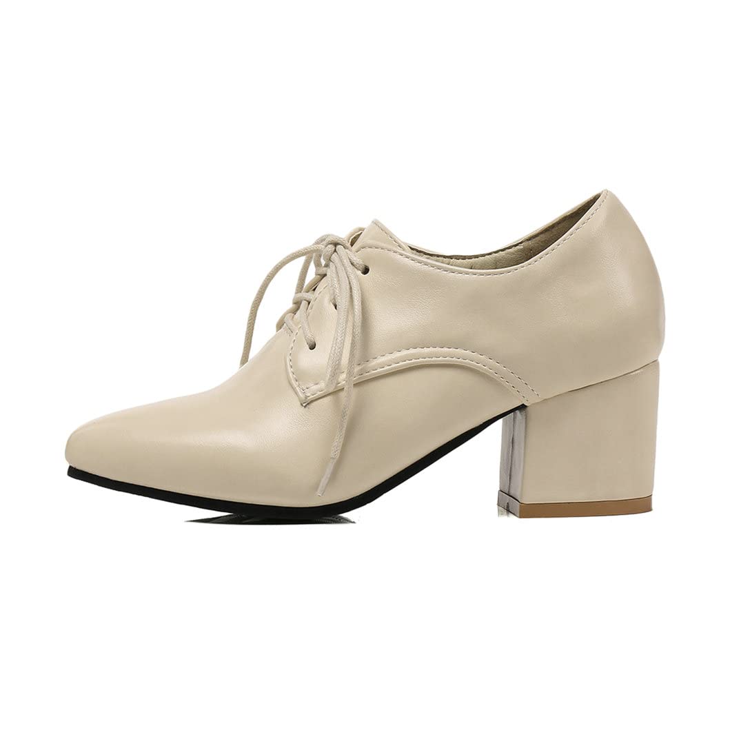 Stylish Women's High Heel Oxford Shoes - Chunky Block Heels, Pointed Toe & Lace Up Design for Office, Party & Formal Events | Comfortable Dress Pumps for Work, Dating & Special Occasions