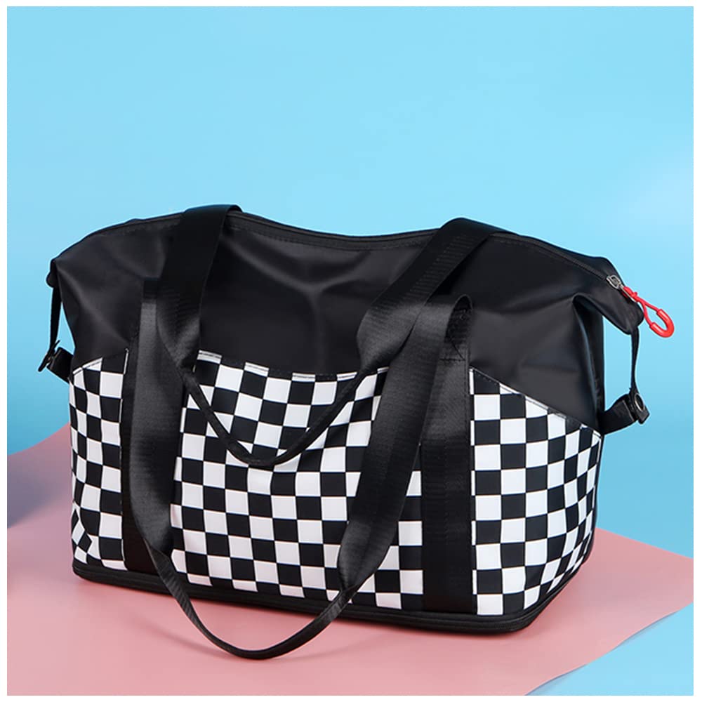 Black and White Checkered Travel Bag - Women's Carry-On Luggage for Airplane Seat Storage | Men's Business Briefcase | Gym Bag with Wet/Dry Compartments | Perfect for Business Trips, Workouts & Weekend Getaways