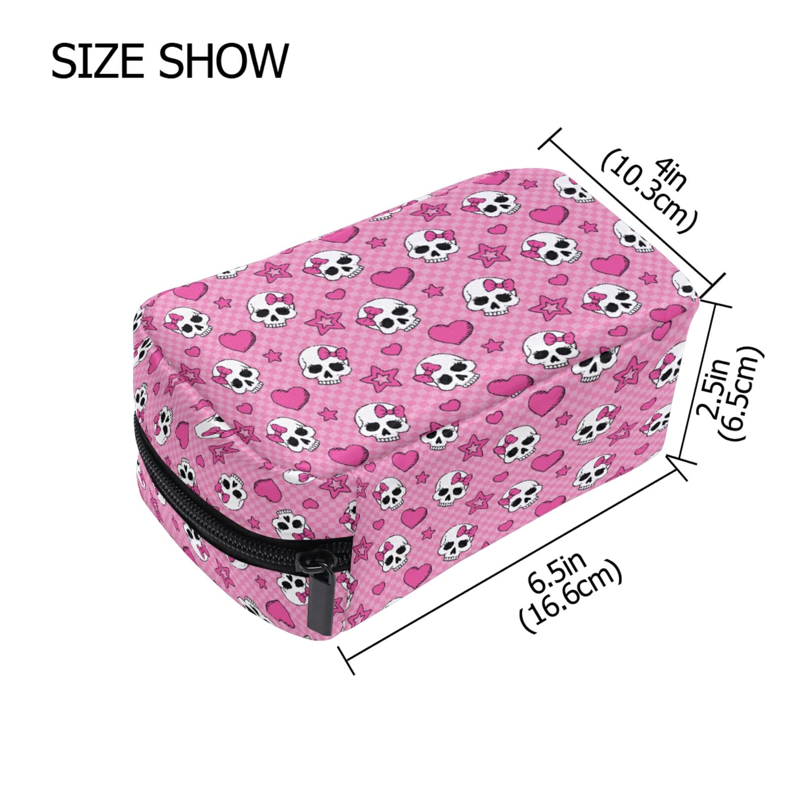 Pink Skull Makeup Bag for Women & Girls - Travel Cosmetic Organizer with Multiple Compartments | Perfect for Toiletries, Jewelry & Travel Essentials (Small Size)