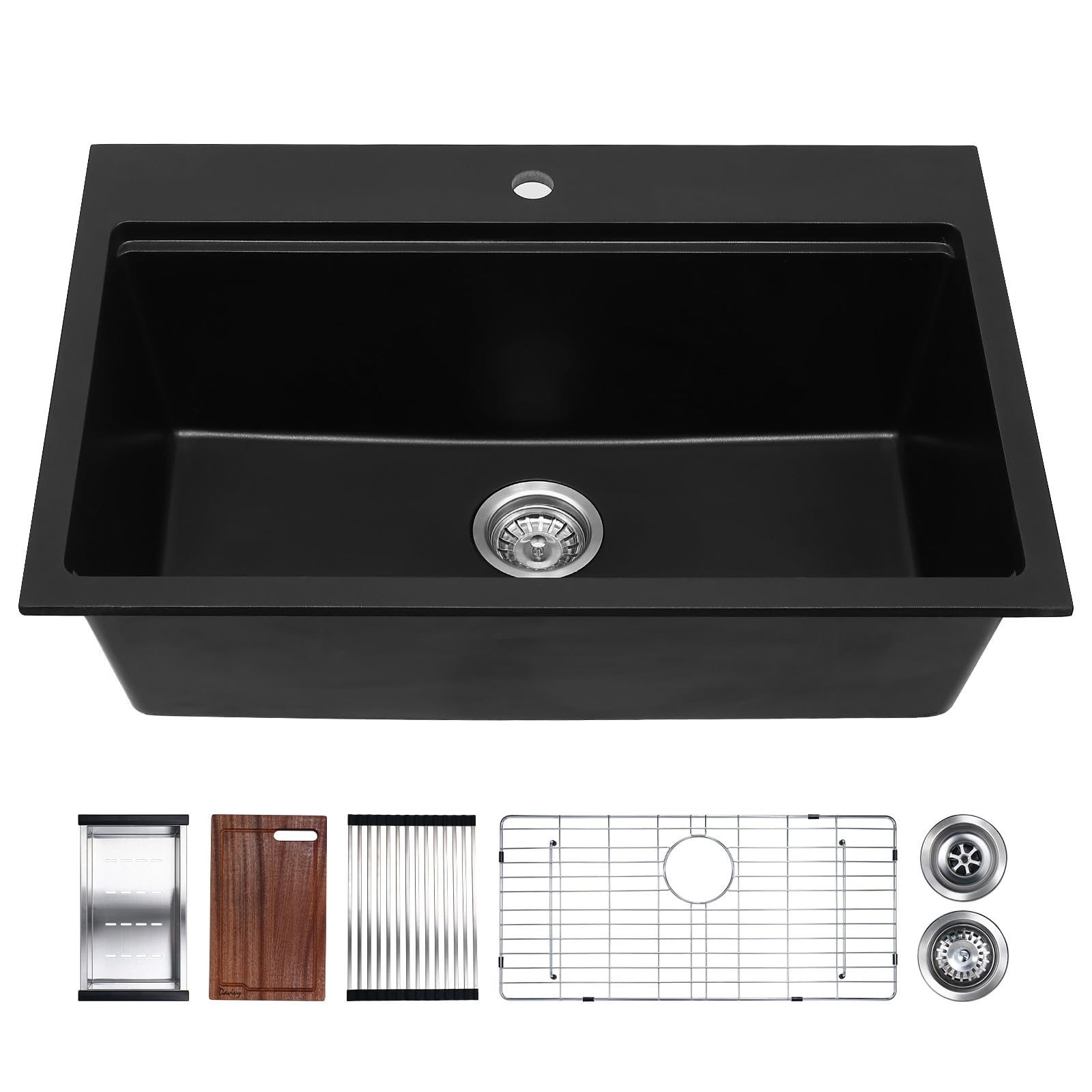 **Davivy 30-Inch Matte Black Granite Composite Kitchen Sink Workstation – 30 x 20 Inch Single Bowl Dual Mount Sink with Accessories – Perfect for Modern Kitchens & Heavy-Duty Cooking**