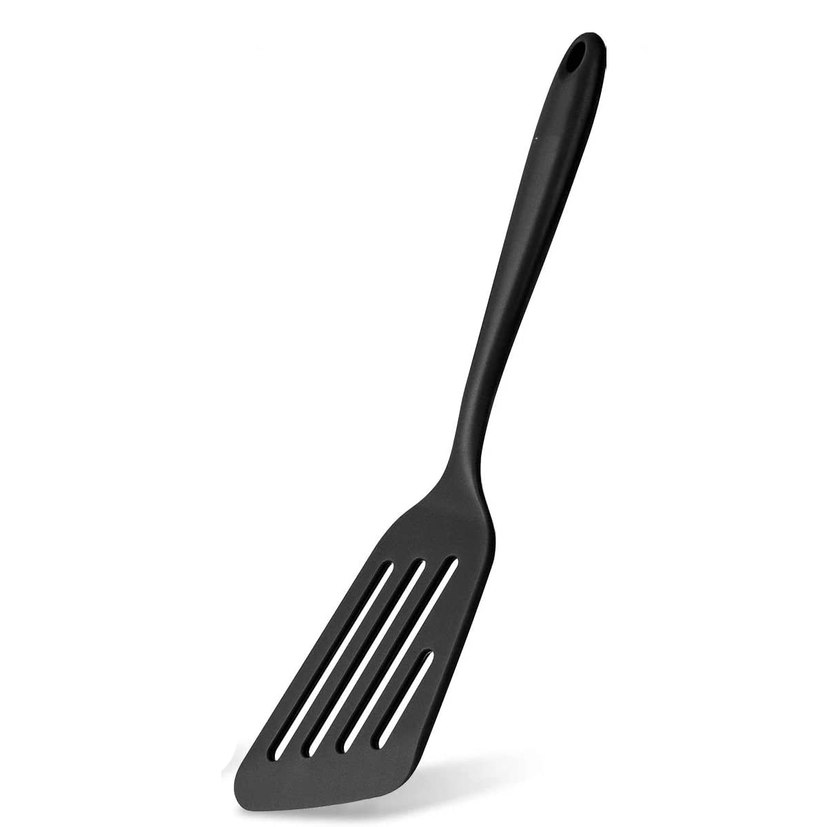 WOODTULA Flexible Silicone Spatula Set - Non-Stick Slotted Turner for Fish, Eggs, Pancakes - Heat Resistant Kitchen Utensil (Black) - Perfect for Flipping, Cooking & Serving in Restaurants or Home Kitchens