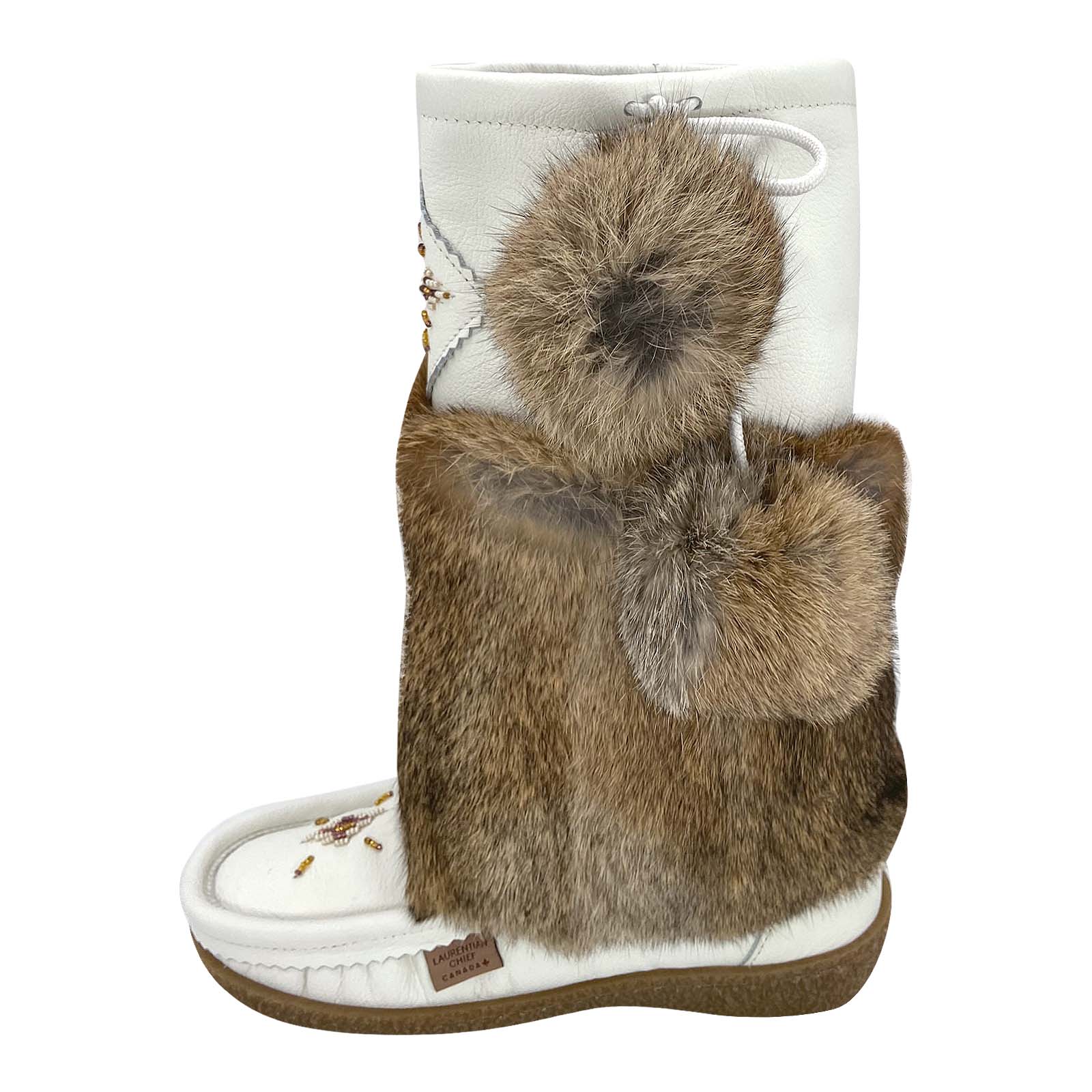 Women's Warm Leather Mid-Calf Fur Mukluks Boots - White & Old Brown | Winter Snow Shoes for Women, Cozy Outdoor & Indoor Wear