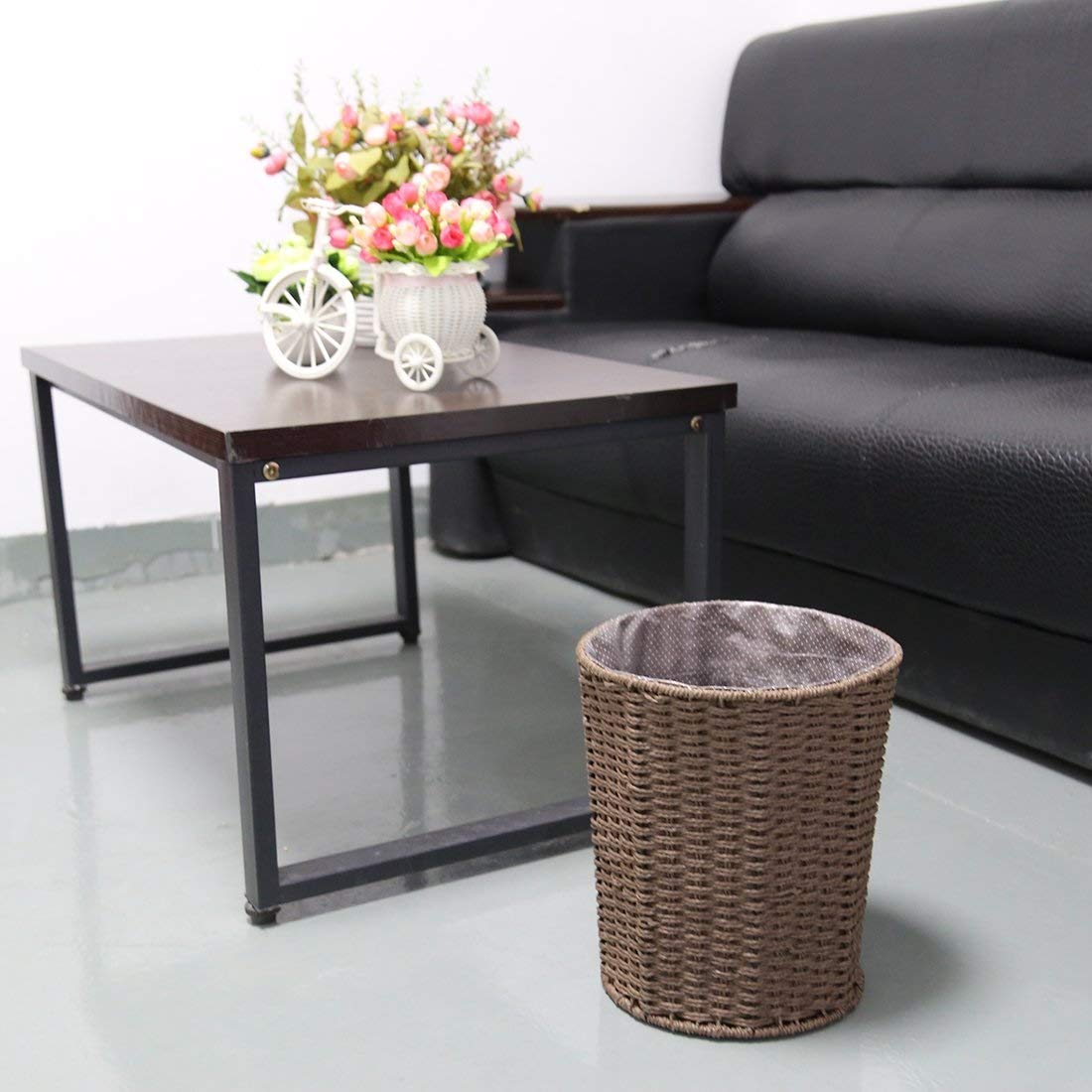 Eco-Friendly Rattan Wicker Trash Can - Recyclable Waste Basket for Kitchen, Office & Bedroom | Sustainable Brown Garbage Bin for Home & Office Organization