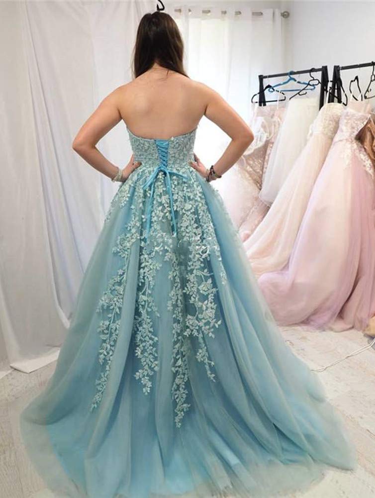 Honeydress Women's Sweetheart Neckline Long Prom Dress with Tulle Applique - Elegant Evening Gown for Homecoming, Formal Dances & Special Occasions
