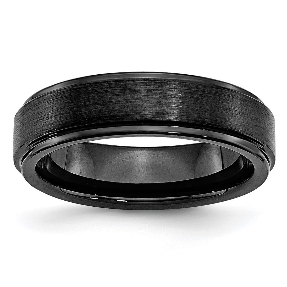 Black Ceramic Band Ring for Women & Men - Brushed & Polished Ridged Edge Design, Sizes 4-12 | Wedding Bands, Anniversary Gifts, Everyday Fashion Jewelry