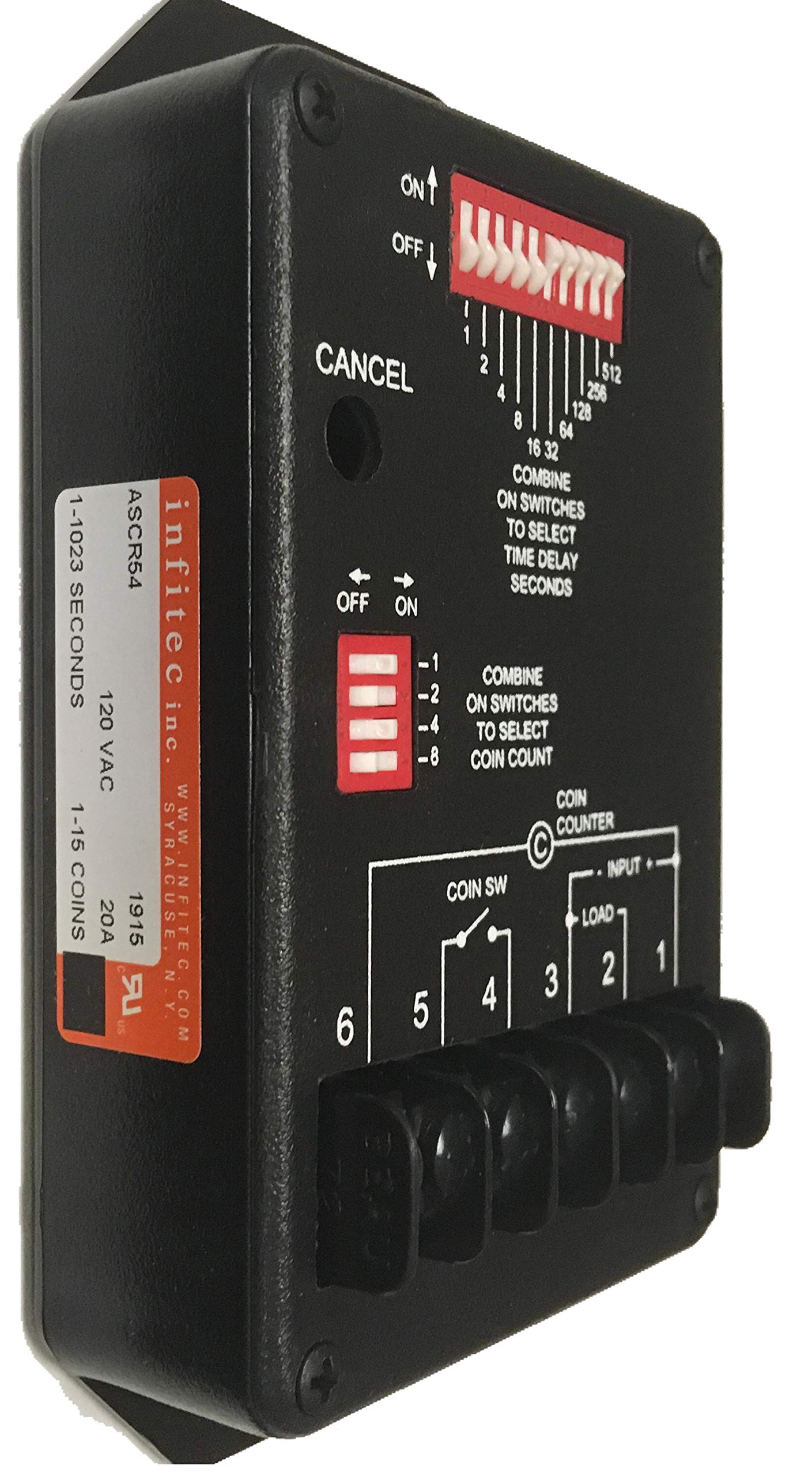 ASCR54 Vending Machine Timer - 120VAC Adjustable 1-1023 Seconds with 1HP Relay for Coin Operated Machines & Commercial Appliances | Perfect for Laundromats, Car Washes & Vending Businesses