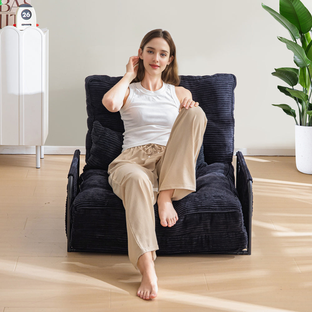 MAXYOYO Adjustable Floor Sofa Couch - 5 Position Foldable Lazy Sofa Sleeper Bed with Pillow & Armrest - Single Size Black for Living Room, Bedroom & Small Spaces