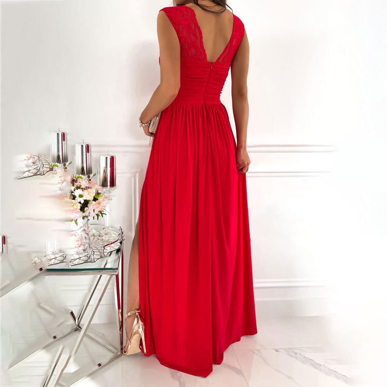 Elegant Long Chiffon Bridesmaid Dress for Women - V-Neck High Slit Maxi Gown for Weddings, Prom & Formal Events | Perfect for Wedding Guest, Bridal Party & Special Occasions
