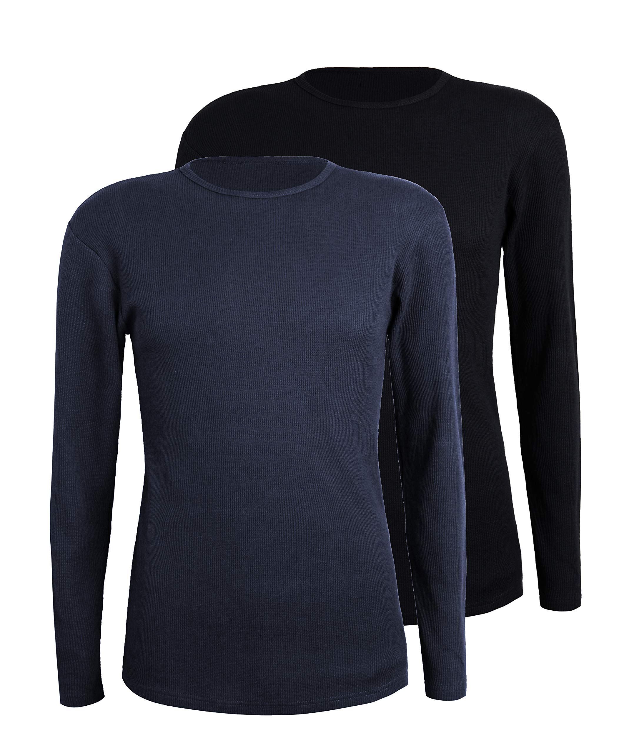 Comfneat Men's Thermal Long Sleeve Undershirt 2-Pack - Soft Waffle Knit Crew Neck Base Layer for Winter, Warm Comfortable Underwear for Work, Hiking & Cold Weather Activities