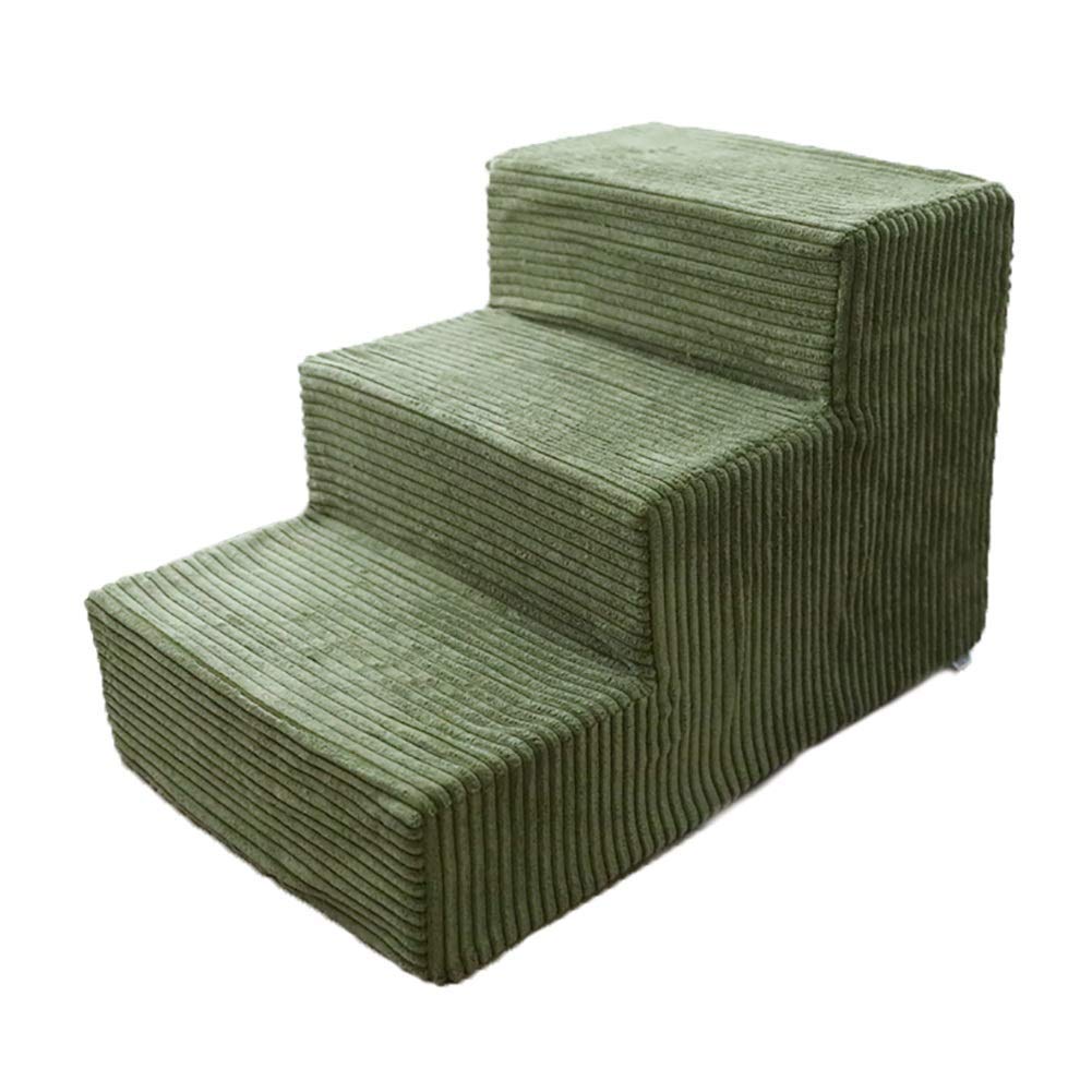 3-Step Pet Stairs for Large & Medium Dogs & Cats - Soft Climbing Assist for Older Pets (Green) | Perfect for Beds, Couches & Car Access