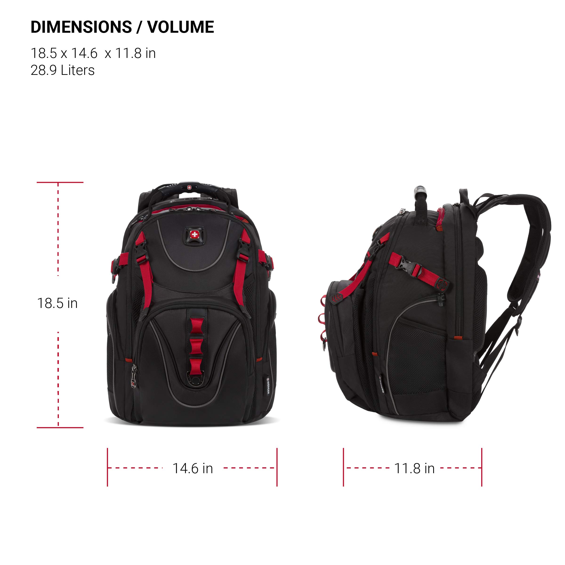 Wenger Maxxum Laptop Backpack for 16 Inch Laptop - Durable Unisex Computer Bag with Padded Compartment (Black/Red) - Perfect for Work, Travel & College