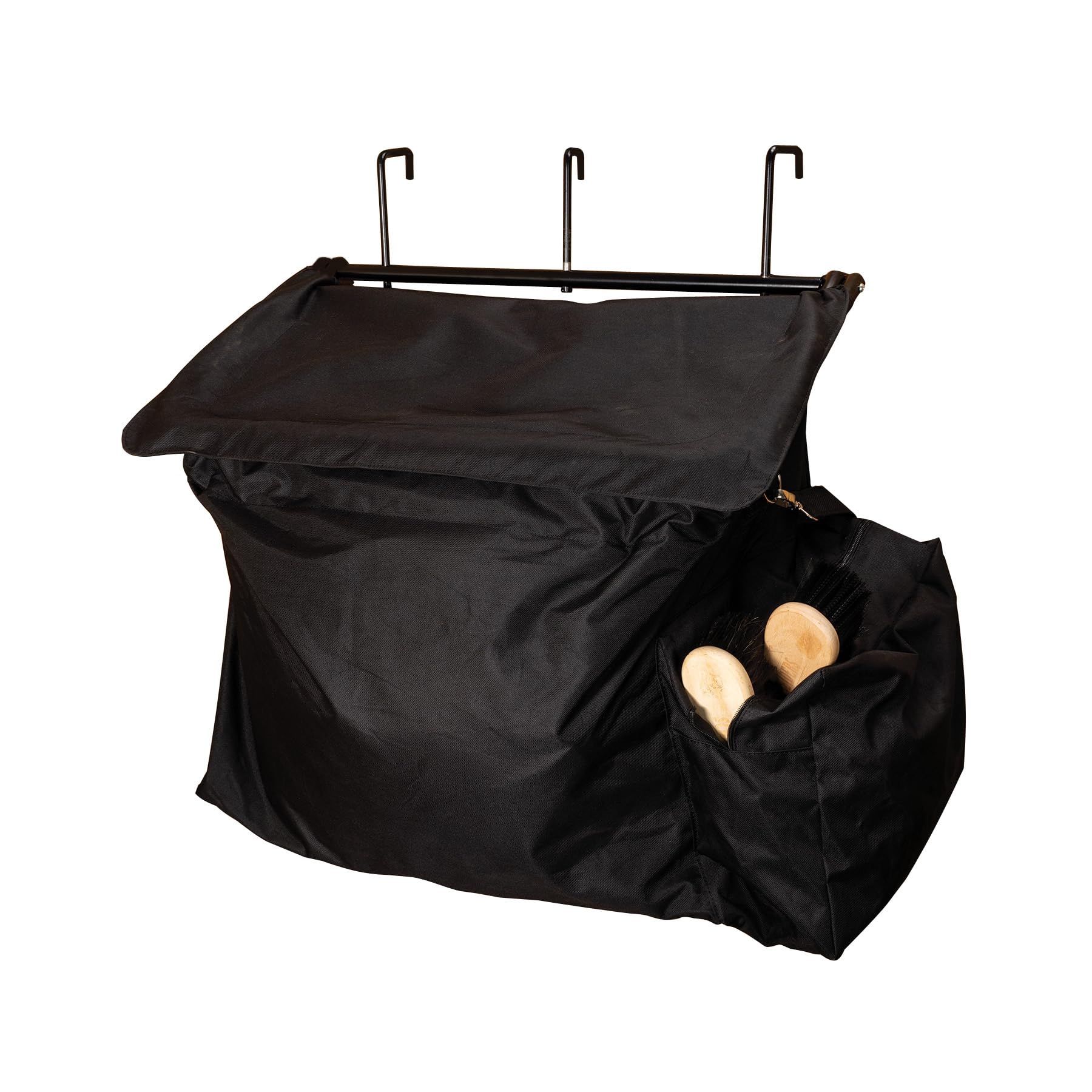 Heavy Duty Framed Stall Front Bag for Horses - Secure & Durable Horse Tack Organizer with Easy Load Top, Extra Pockets & Hanging Hooks - Black Equestrian Gear for Stable, Barn & Show Use