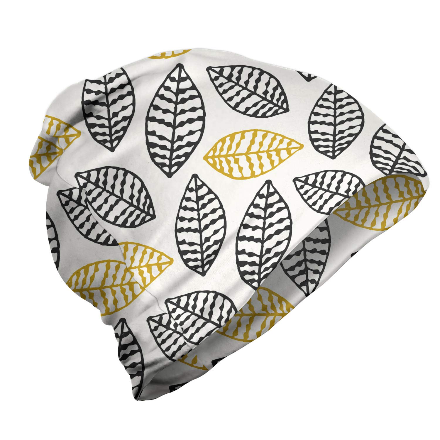 Ambesonne Unisex Winter Beanie Hat - Digital Leaves Pattern, Soft Knit, Stretchy & Warm for Men & Women - Perfect for Hiking, Camping, Skiing & Outdoor Activities