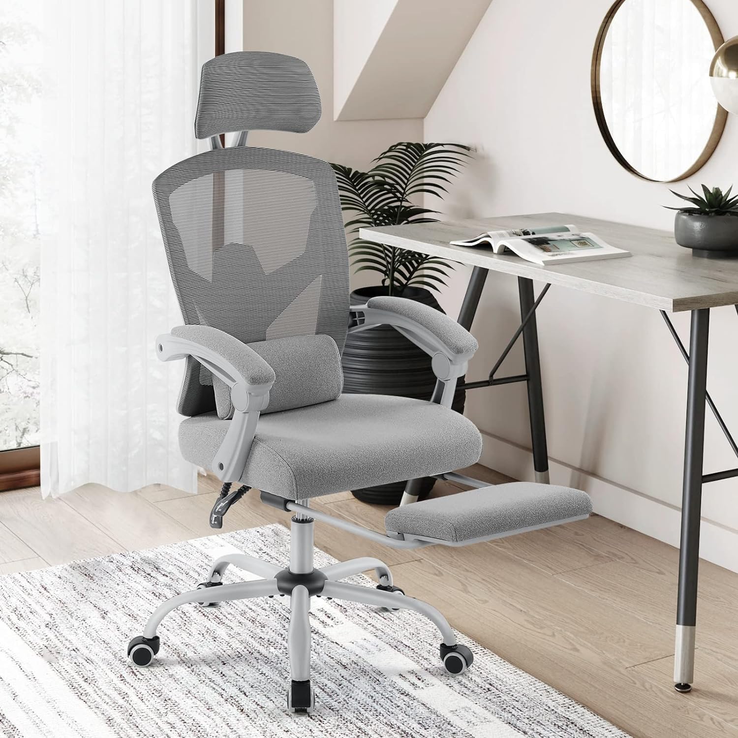 Ergonomic Office Chair with Wheels - Adjustable Headrest & Lumbar Support, Soft Armrests for Computer Desk - Perfect for Home Office, Gaming, and Long Work Sessions