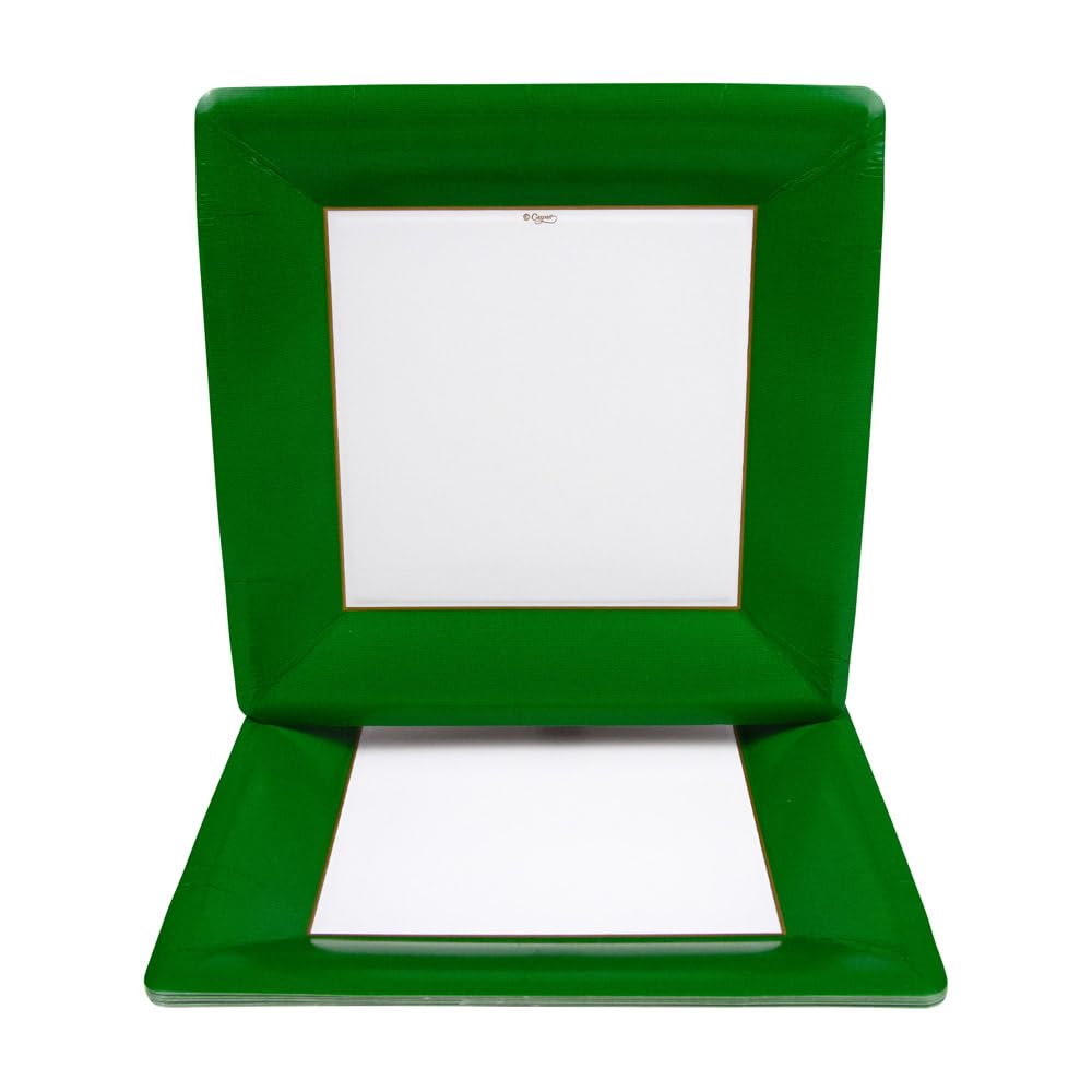 Premium Grosgrain Paper Dinner Plates - Elegant Hunter Green - Set of 8 Disposable Plates for Parties, Weddings & Holiday Gatherings