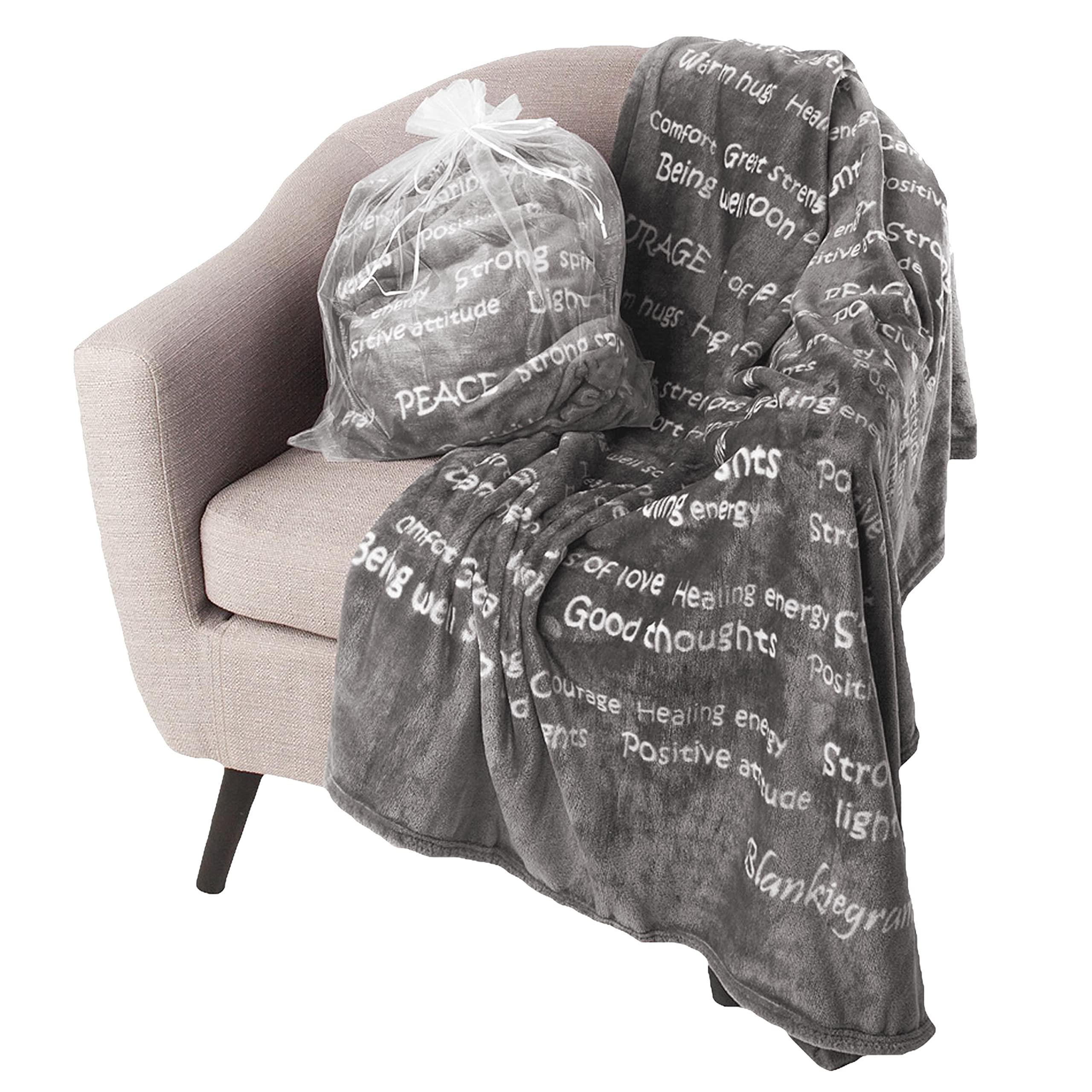 Healing Thoughts Throw Blanket - Inspirational Comfort Gift for Women, Men & Kids - 50x60 Inch Soft Grey Blanket for Positive Energy & Warm Hugs - Perfect for Get Well Wishes, Hospital Recovery, Cozy Home & Meditation