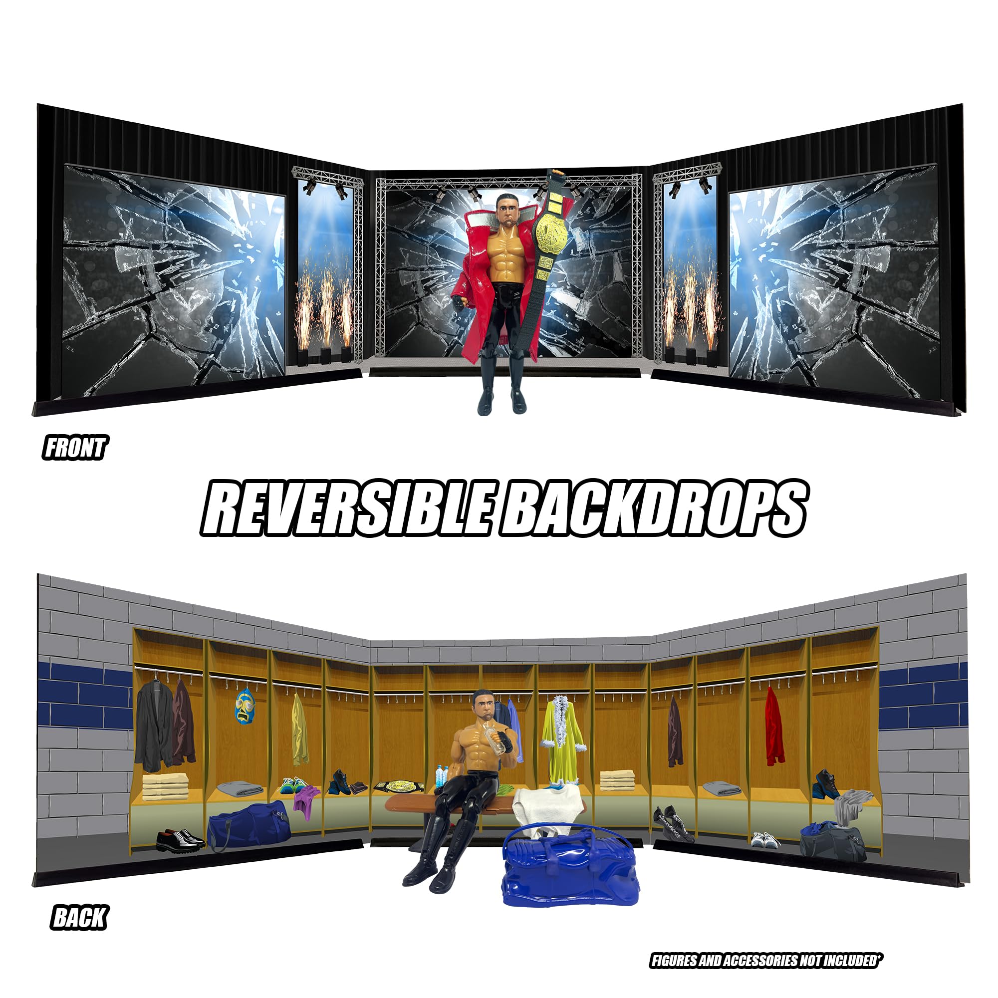 Reversible Wrestling Action Figure Backdrop Diorama - Dual-Sided Wrestling Ring Scene for WWE Collectibles - Perfect for Display, Photography & Toy Battles