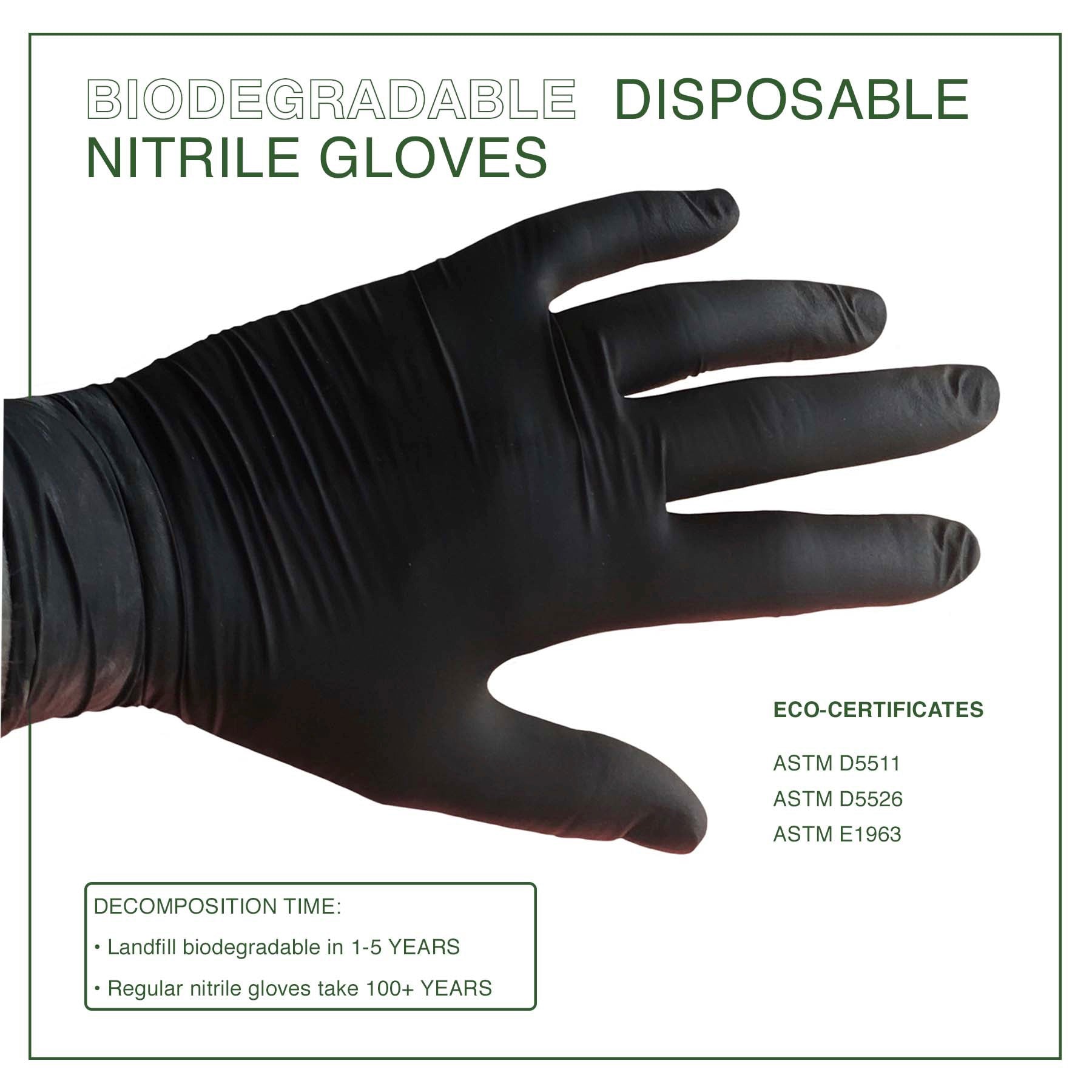 Premium Biodegradable Black Nitrile Gloves - Disposable, Powder-Free, Latex-Free - Ideal for Medical, Tattoo, Salon, Cleaning & Food Handling