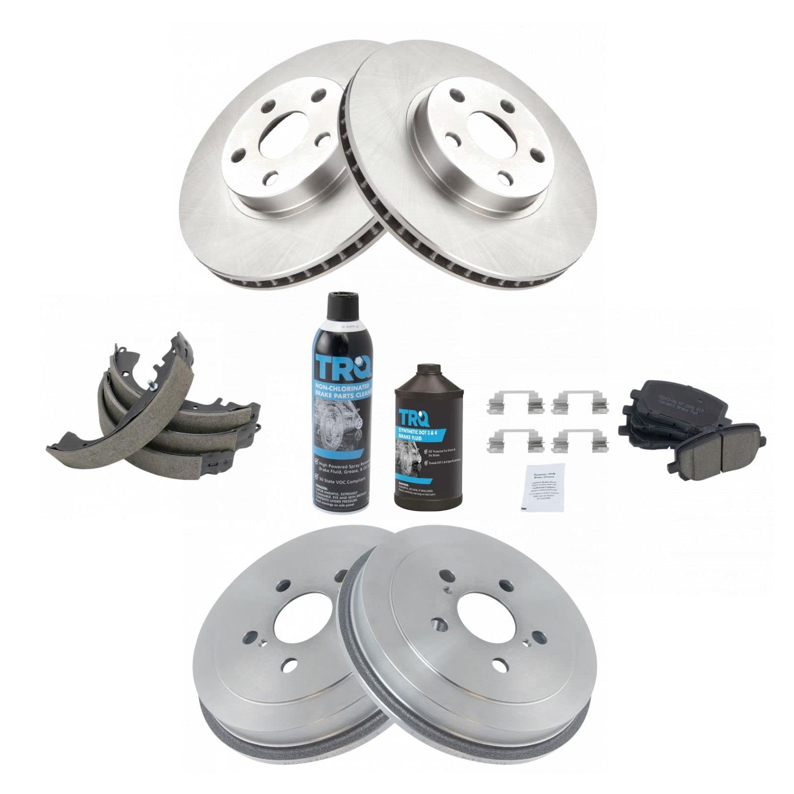 Premium Ceramic Brake Pad & Rotor Kit with Brake Shoes & Drums - Compatible with Toyota Corolla - Front & Rear Set Includes Brake Fluids | Smooth Stopping Power for City Driving & Highway Commutes