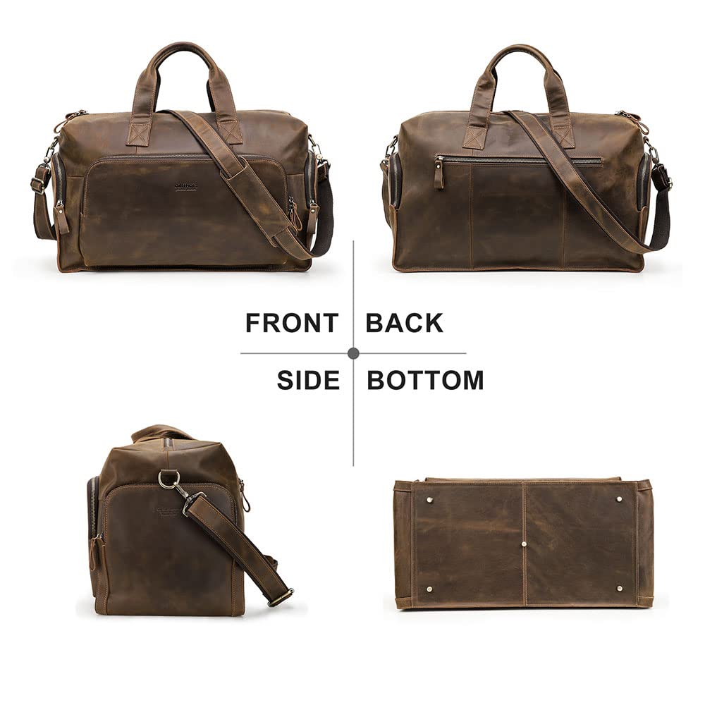 Premium Crazy Horse Leather Travel Duffel Bag for Men - Large Weekender Overnight Gym Sports Carry On Bag - Perfect for Business Trips, Gym Workouts & Weekend Getaways