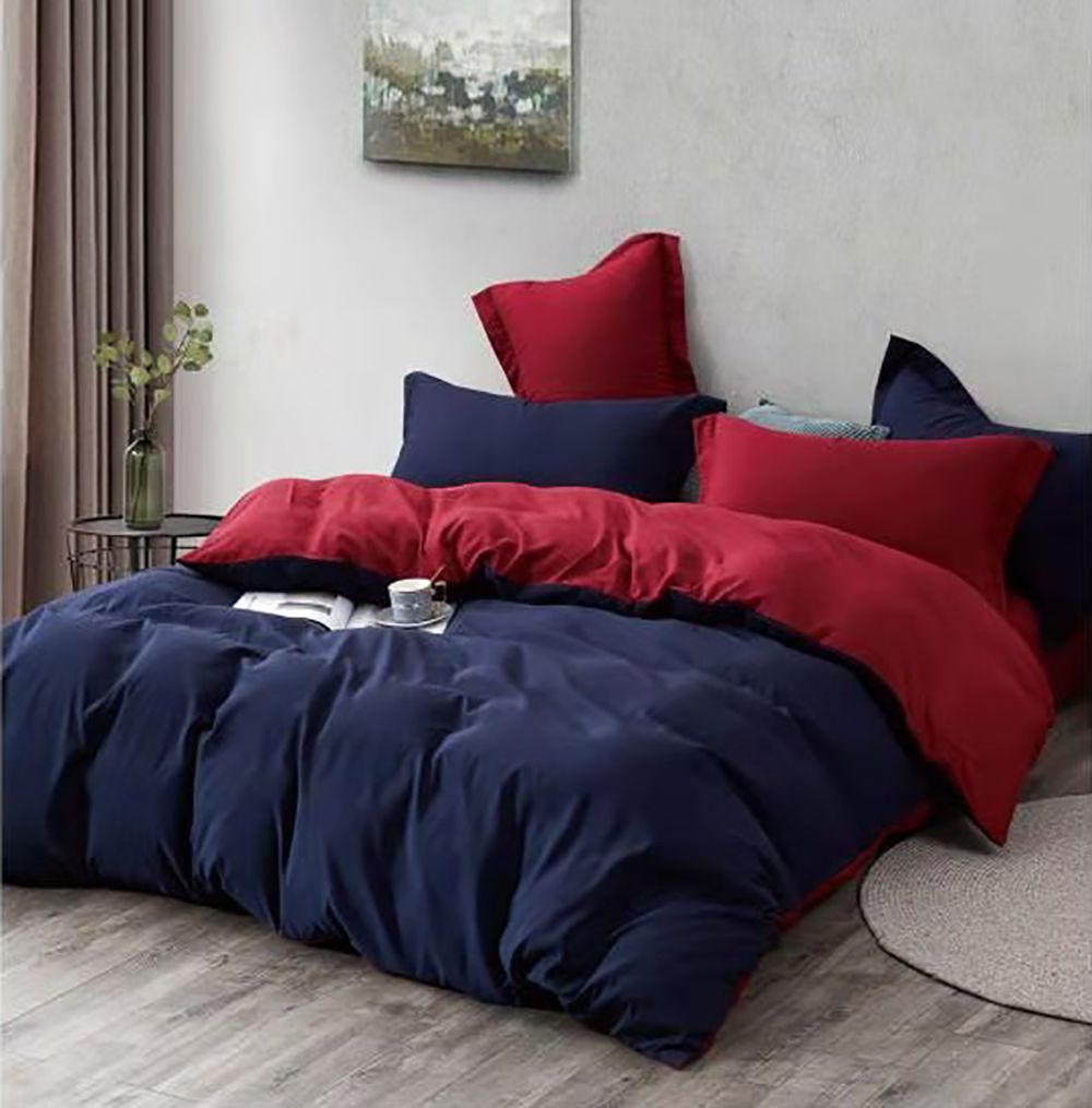 1000TC Reversible Queen Size Duvet Cover Set - Blue & Red, Soft & Breathable Bedding for All Seasons | Perfect for Master Bedroom, Guest Room, or Dorm Decor