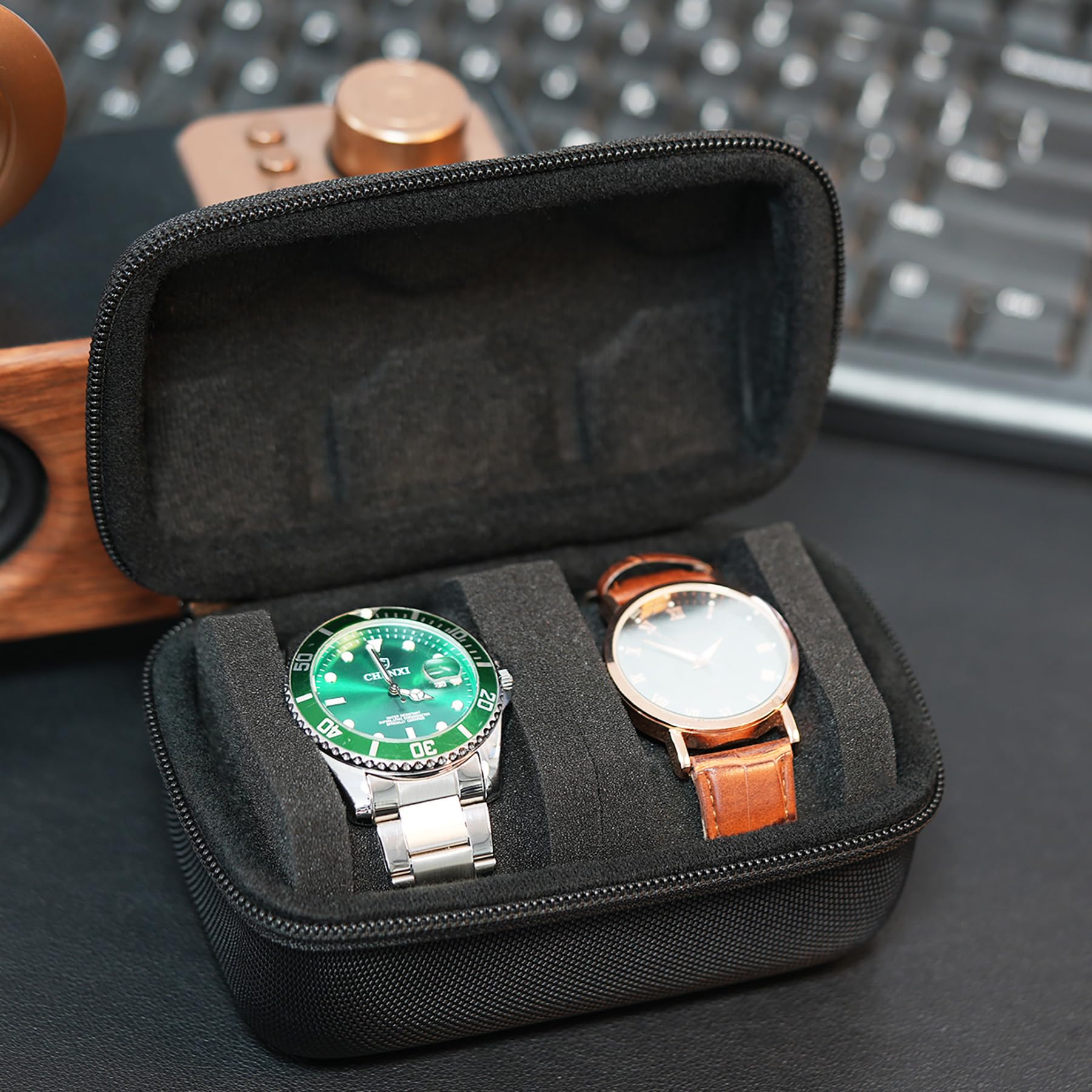 Premium Travel Watch Case for 2 Watches - Hard Protective Storage Box with Soft Pillow - Fits Most Watches Up to 60mm (2 Slot) - Ideal for Business Trips, Vacations & Luxury Watch Storage