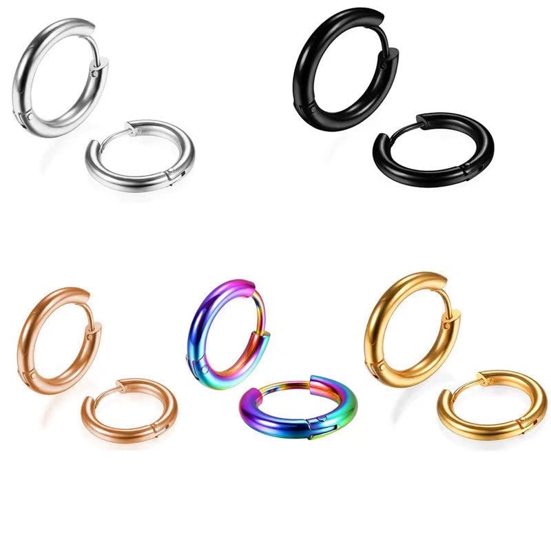 5 Pairs Small Hoop Earrings for Men & Women - 316L Surgical Stainless Steel Hypoallergenic Huggie Hoops - 8mm/10mm/12mm/14mm Sizes - Perfect for Cartilage Piercing, Daily Wear & Gifts