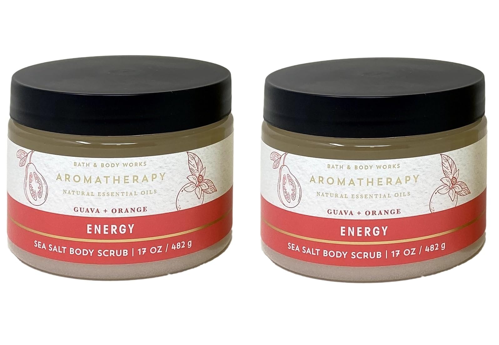 Bath & Body Works Aromatherapy Energy Guava Orange Sea Salt Body Scrub 2 Pack - Exfoliating & Revitalizing Body Scrub for Smooth Skin - Perfect for Shower & Spa Day