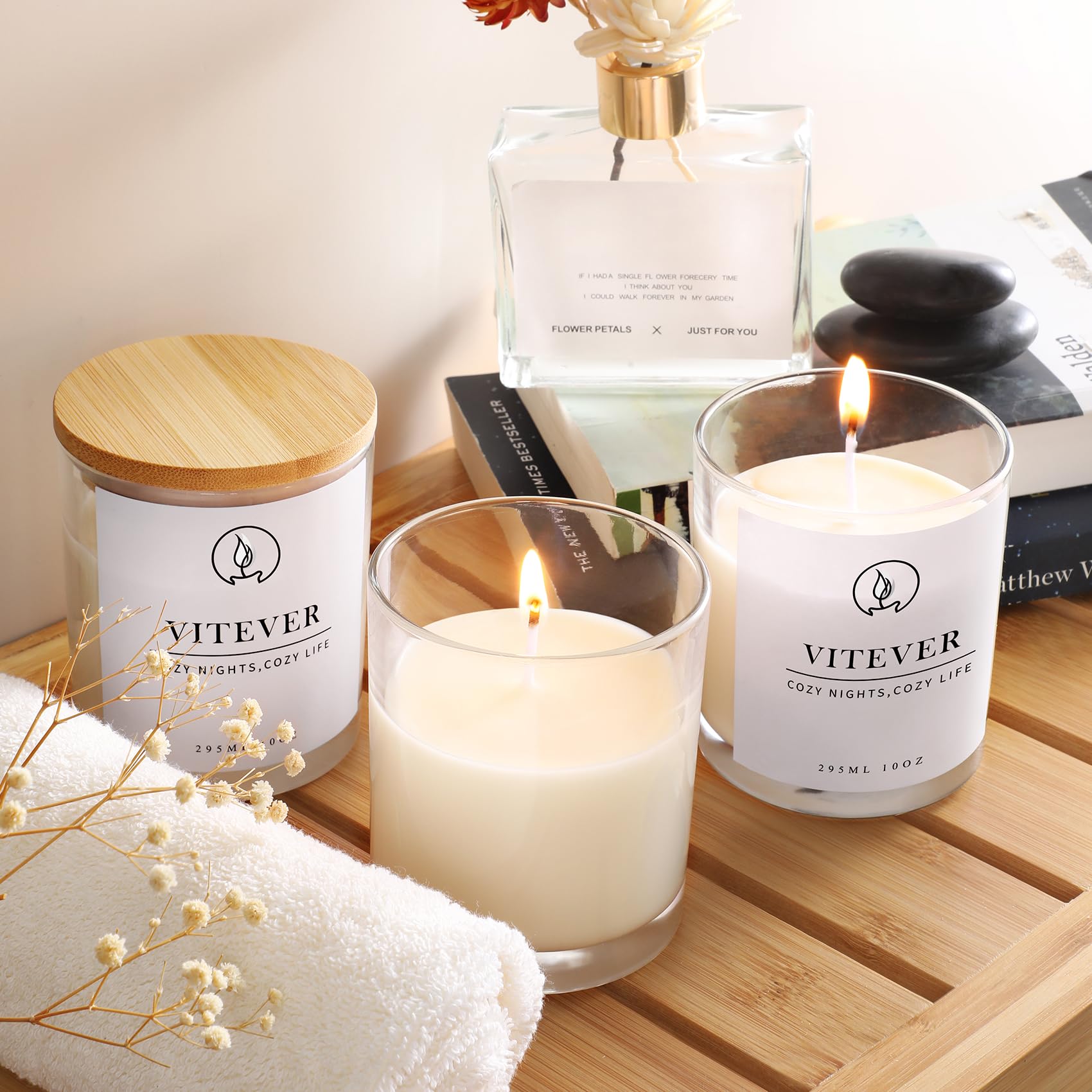 VITEVER 16 Pack 10oz Thick Glass Candle Jars with Bamboo Lids & Wick Kit - Bulk Empty Clear Containers for DIY Candle Making, Spices, Bath Salts - Perfect for Home Decor, Wedding Favors, Gifts & Aromatherapy