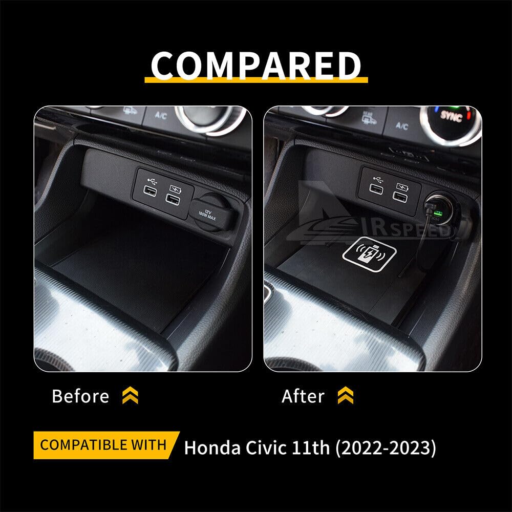 2022-2025 Honda Civic 15W Fast Wireless Charger Pad - Qi Certified Car Charging Station with USB Port - Perfect for Commuting & Road Trips
