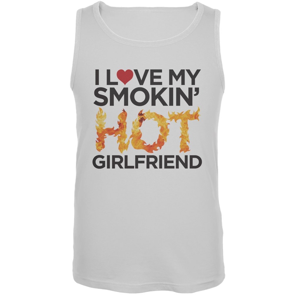 I Love My Smokin Hot Girlfriend White Men's Tank Top - Medium Size - Perfect for Summer Outings, Beach Parties & Casual Wear