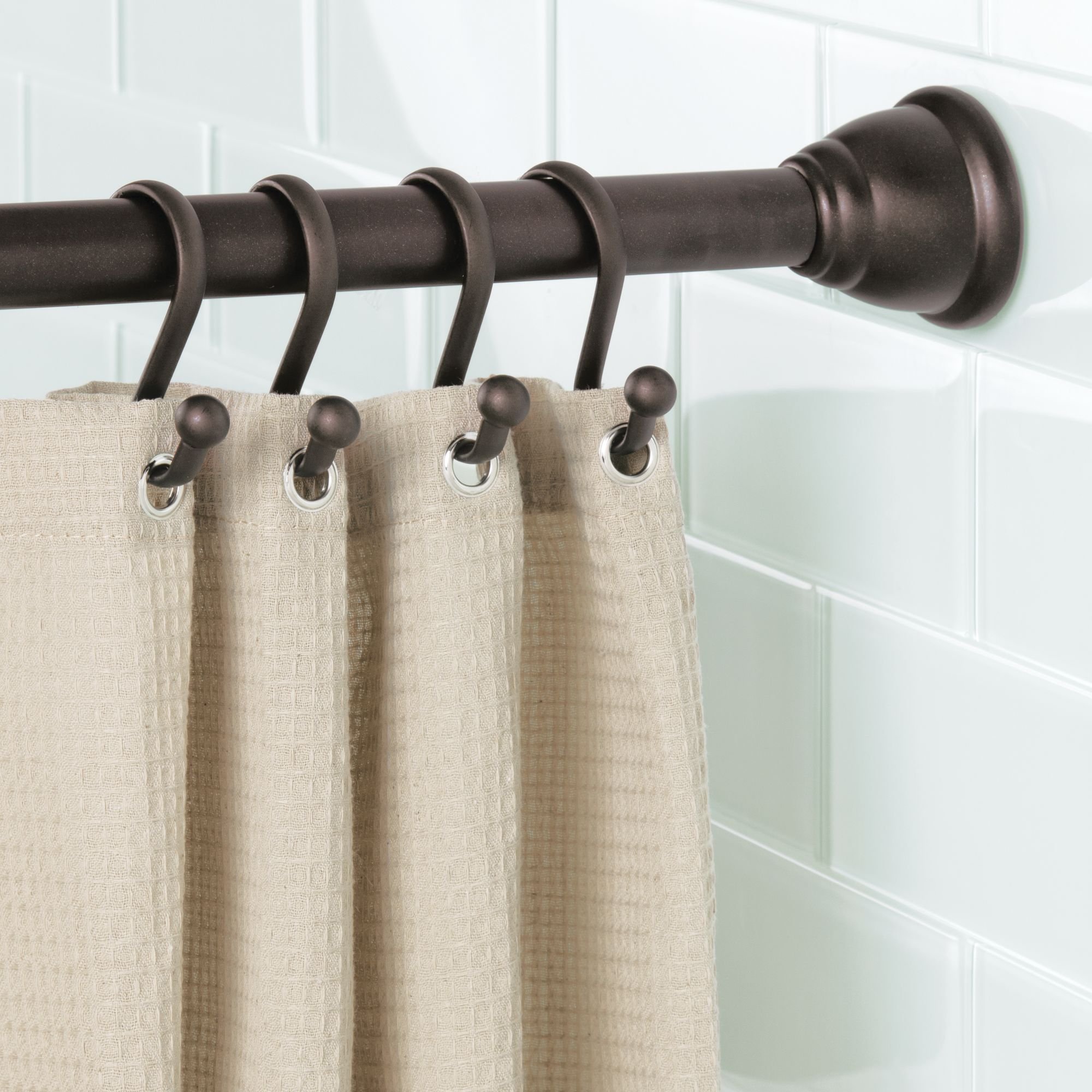 iDesign Metal Shower Curtain Hooks, The Axis Collection – Set of 12, Bronze - Durable Bathroom Accessories for Modern Home Decor & Spa-Like Shower Experience