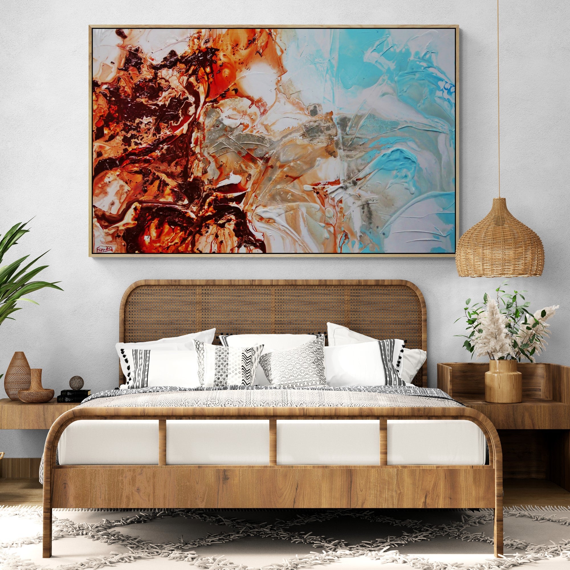 160cm Oxide Rust Pastel Blue Textured Abstract Coastal Landscape Painting - Modern Wall Art for Living Room, Bedroom & Office Decor