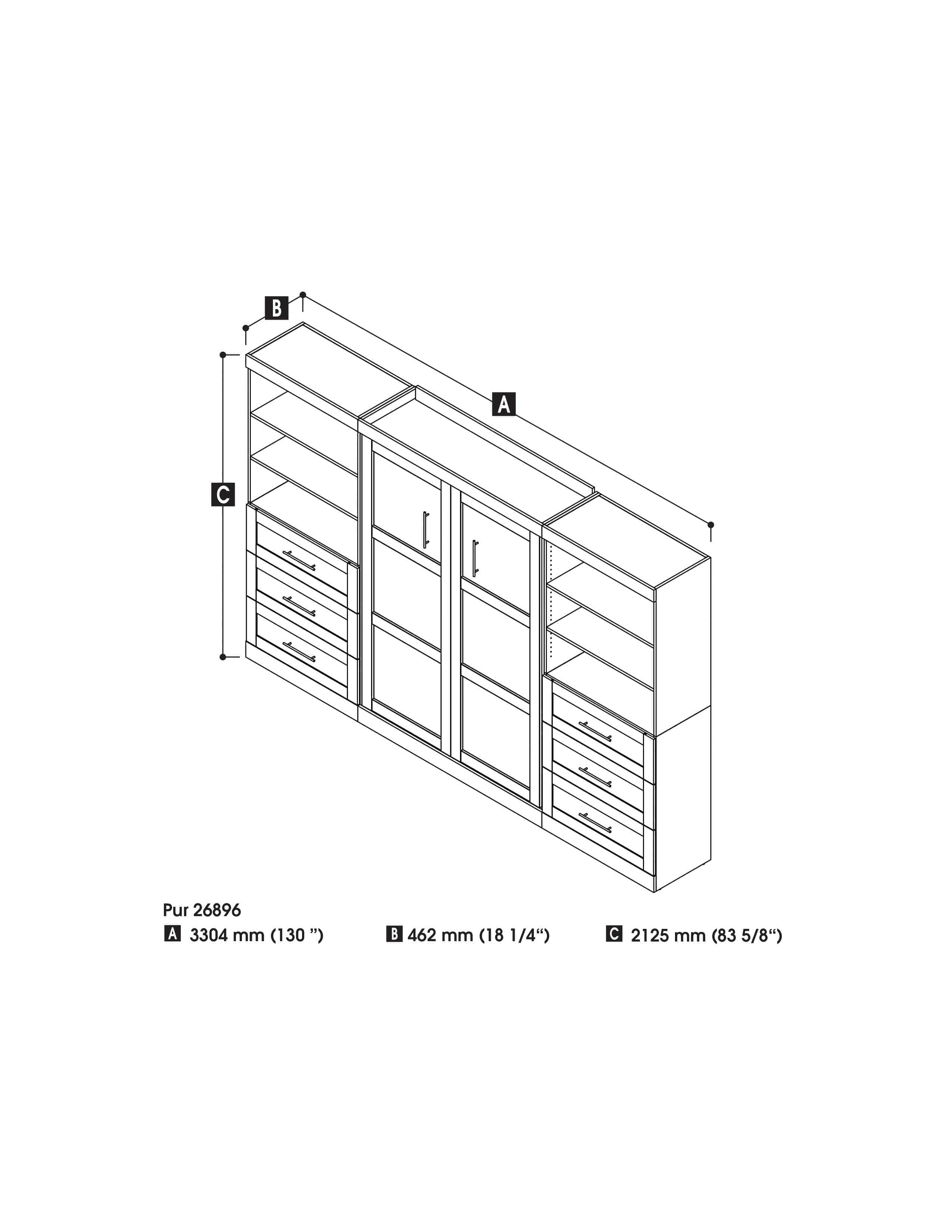 Pur Full Murphy Wall Bed with 2 Storage Units & Drawers (131