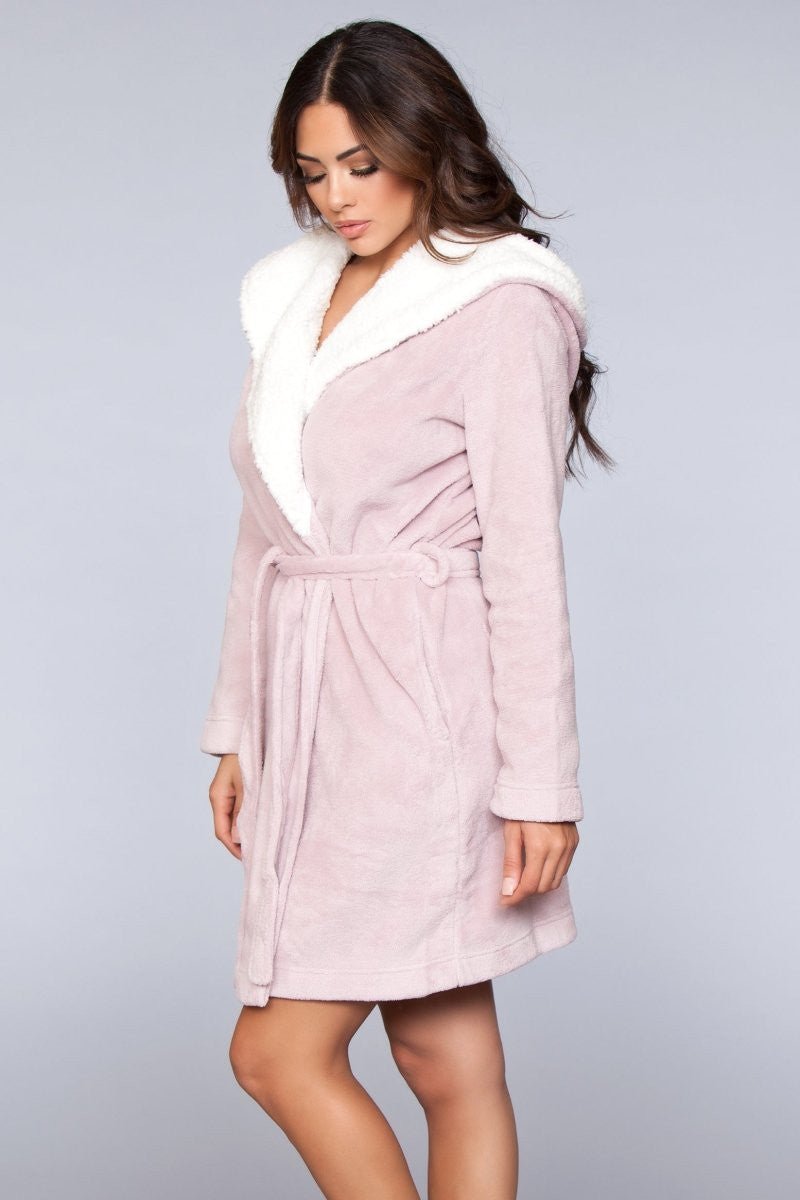 BeWicked Women's Janet Plush Fleece Color Block Robe - Soft Cozy Bathrobe with Pockets for Spa, Lounge & Winter Warmth
